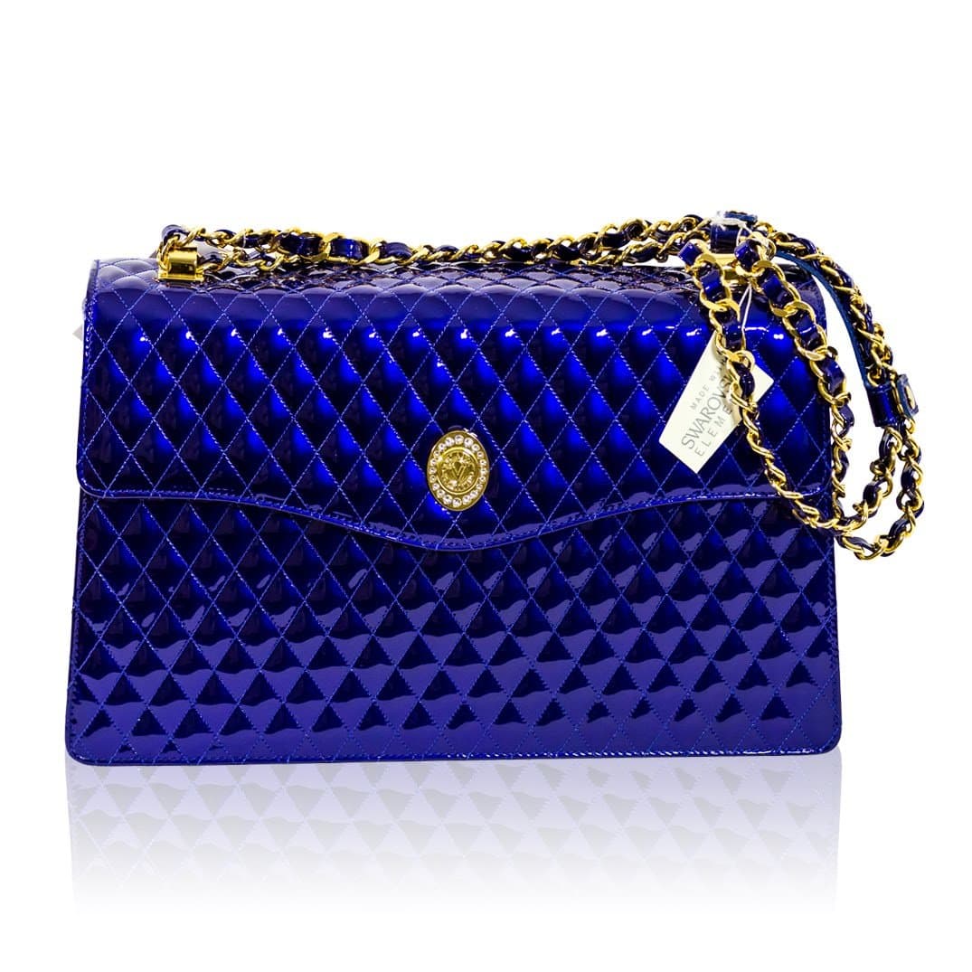 Italian Designer Cobalt Blue Quilted Leather Messenger Bag