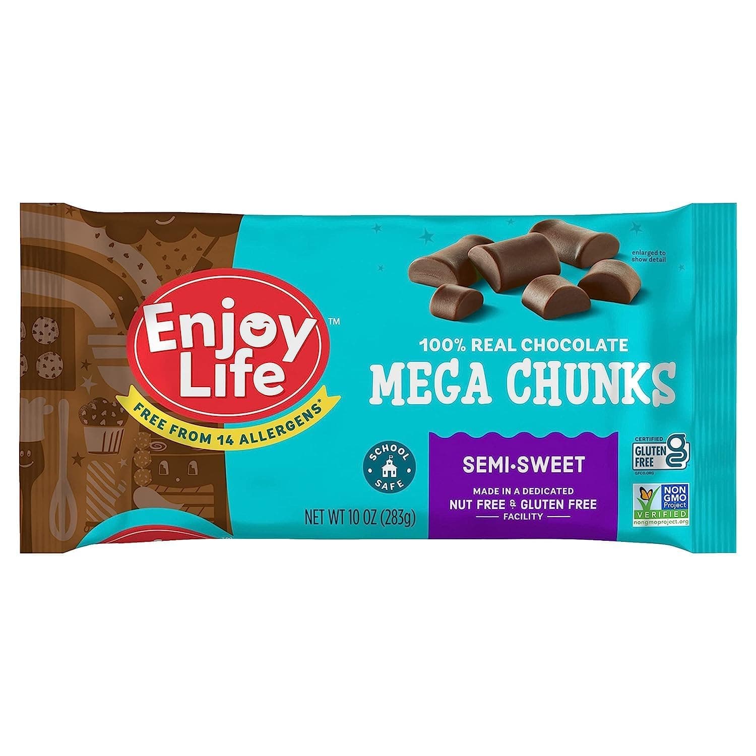 Baking Chocolate Semi-Sweet Mega Chunks, Dairy Free, Soy Free, Nut Free, Non GMO, Gluten Free, Vegan Chocolate Chips, 10 oz bag