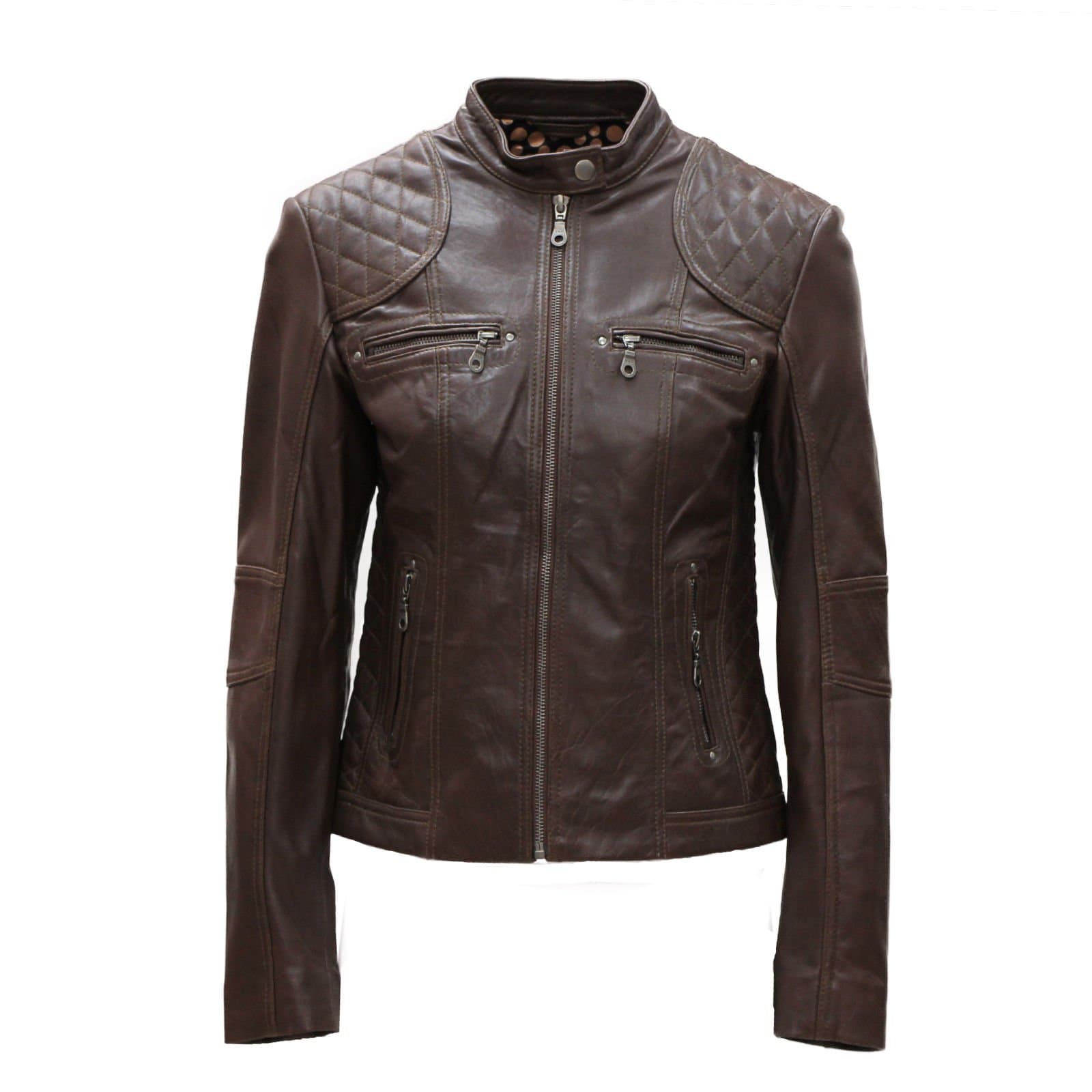 Ladies Real Leather Biker Jacket