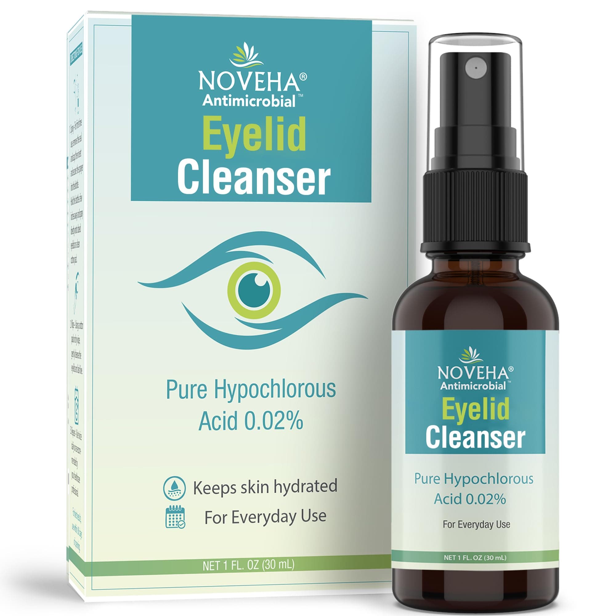 NOVEHA Eyelid Cleanser | Stye Eye Treatment | Eye Lid Cleaning | Dry Relief | Fast Acting Soothing Cleansing Formula | Pure and Gentle Lash Hypochlorous Acid Eyelid Spray (1oz - 1 Pack)