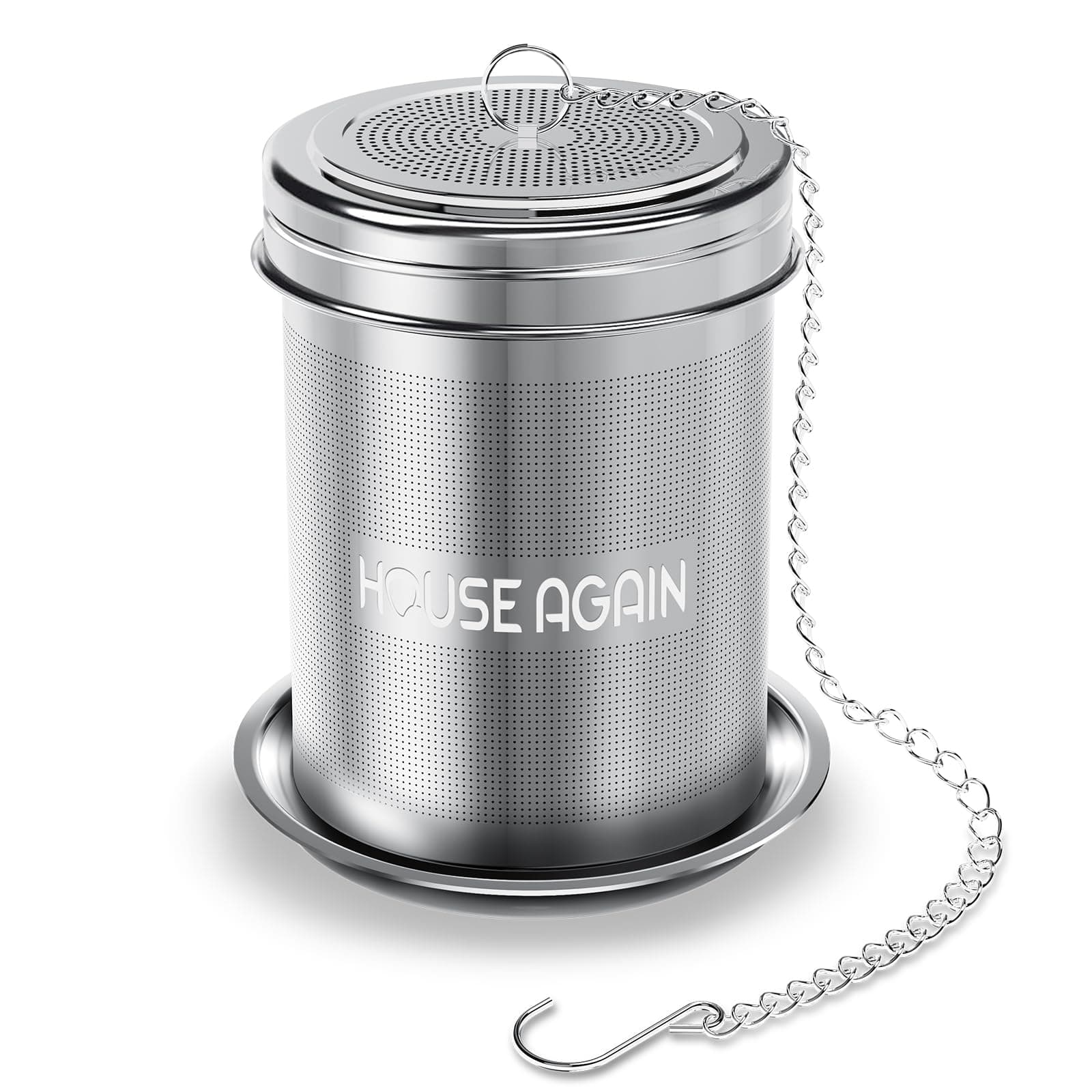 House Again Large Tea Infuser, Extra Fine Mesh Tea Strainers for Loose Tea, 18/8 Stainless Steel Tea Strainer with Extended Chain Hook, Tea Steeper for Brew Tea, Spices & Seasonings, for Multi Cups