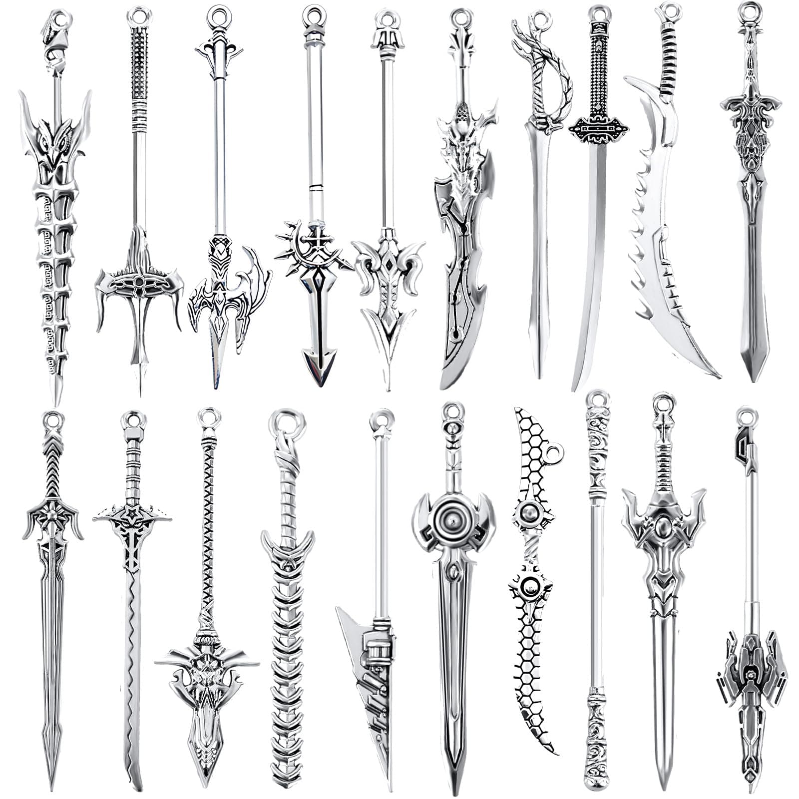 Dimeho 20 Pcs Antique Swords Bookmark Metal Vintage Knife Charms Silver Keychain Sword Pendants Mini Ancient Knife Accessory Gift for Book Lovers DIY Necklace Bracelet Crafting