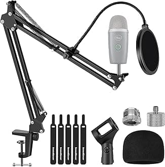 InnoGear Microphone Stand, Adjustable Mic Stand Set for Blue Yeti Nano Suspension Boom Scissor Arm Stand with 5/8" to 3/8" Screw, 5/8" to 1/4 Screw, Nano Mic Windscreen and Dual Layered Mic Pop Filter