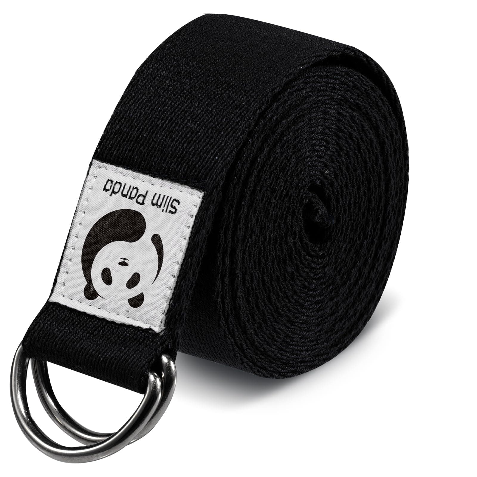 Slim Panda Yoga Strap Stretch for Yoga Pilates Ballet Dance, 8 feet/6 feet Cotton Yoga Belt for Stretching, Flexibility, Black, Purple, Gray (Black, 8)