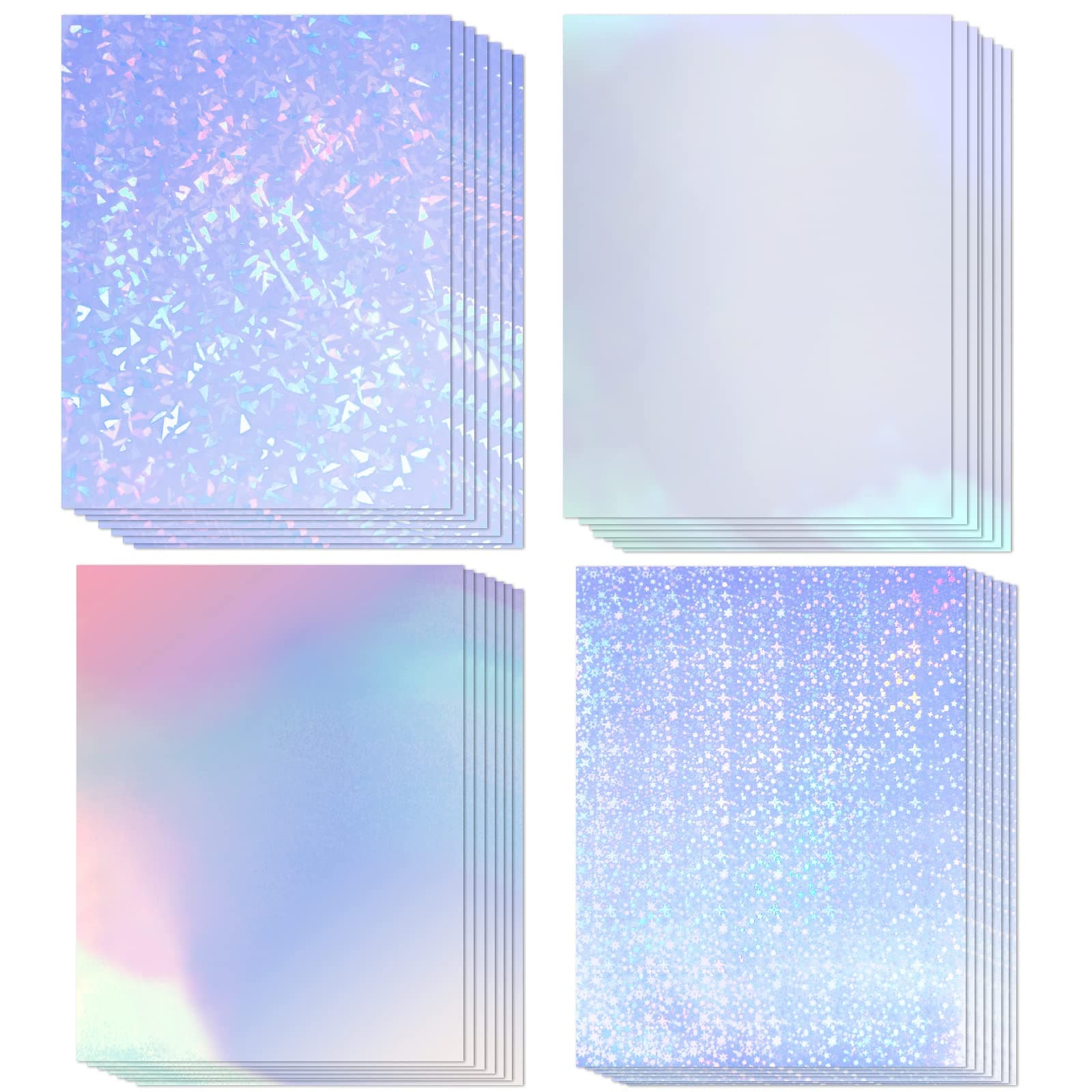 20 Sheets Holographic Printable Sticker Paper, 8.5x11 Inch Vinyl Sticker Paper for Inkjet & Laser Printer, Waterproof Dries Quickly - Diamond/Rainbow/Glossy White/Star