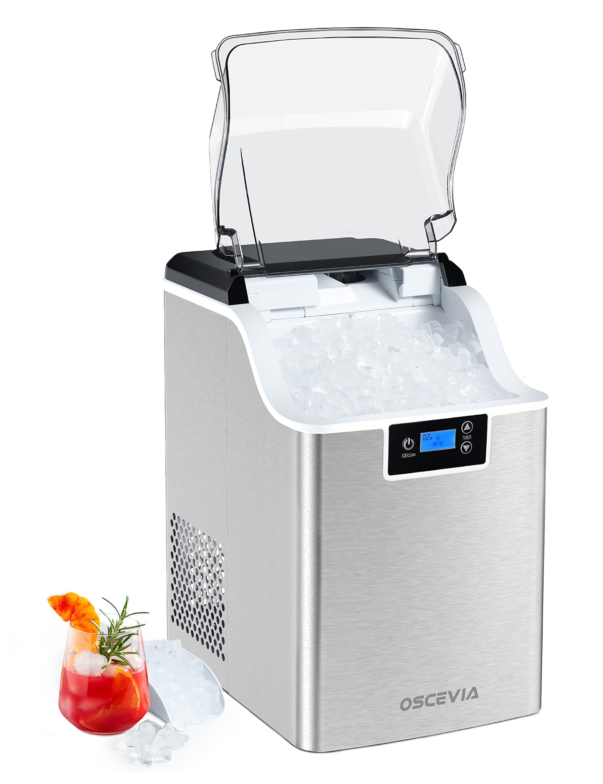 Nugget Ice Maker Countertop 44lbs, Pebble Ice Maker Machine, 15mins Ice-Making, Self-Cleaning, 4lbs Ice Backet, 2.2L Water Tank, Sonic Ice Maker for Home Office Bar Party