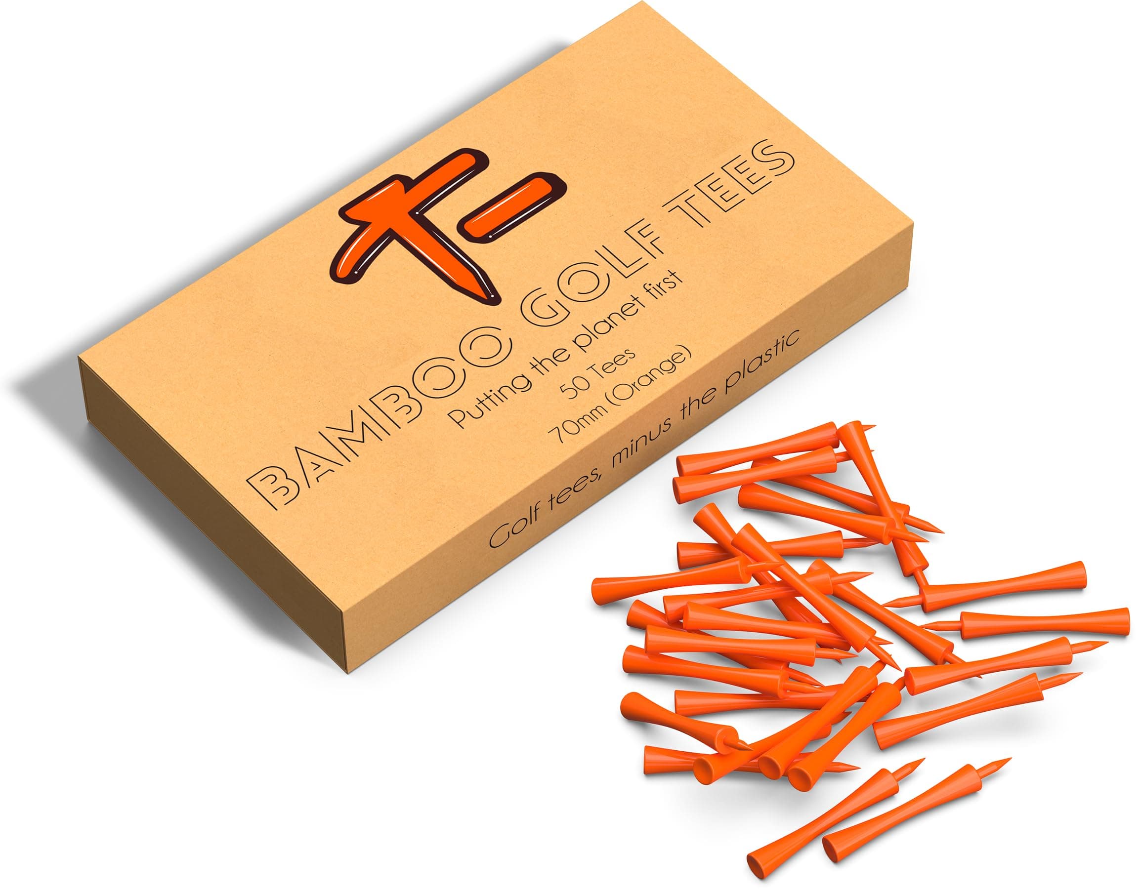 T- Bamboo Golf Tees | Pack of 50 Golf Tees | Castle Golf Tees | Strong and Sturdy Tees | Each Pack of Bamboo Tees Includes 50 Tees and a Bamboo Pitch Mark Repair Tool