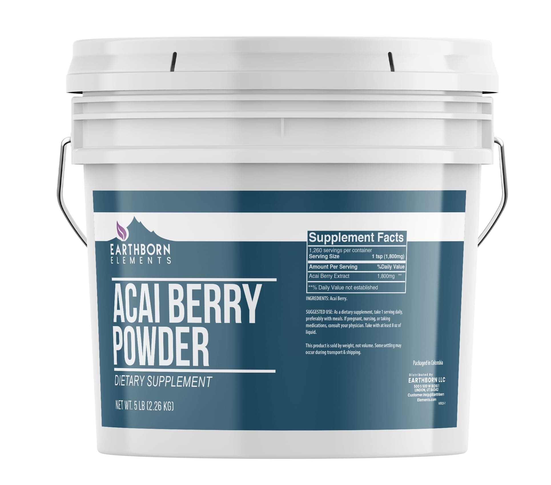 Earthborn Elements Acai Berry Powder, 1 Gallon Bucket, Gluten-Free, Antioxidant-Rich Superfood, Essential Amino & Omega Fatty Acids, Resealable BPA-Free Bucket