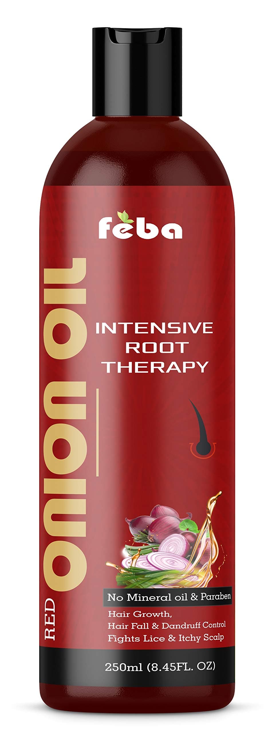 Feba Red Onion Oil For Hair Growth, Men and Women Natural Ingredients No Mineral & Paraben Intensive Hair Root Therapy (250 ml)