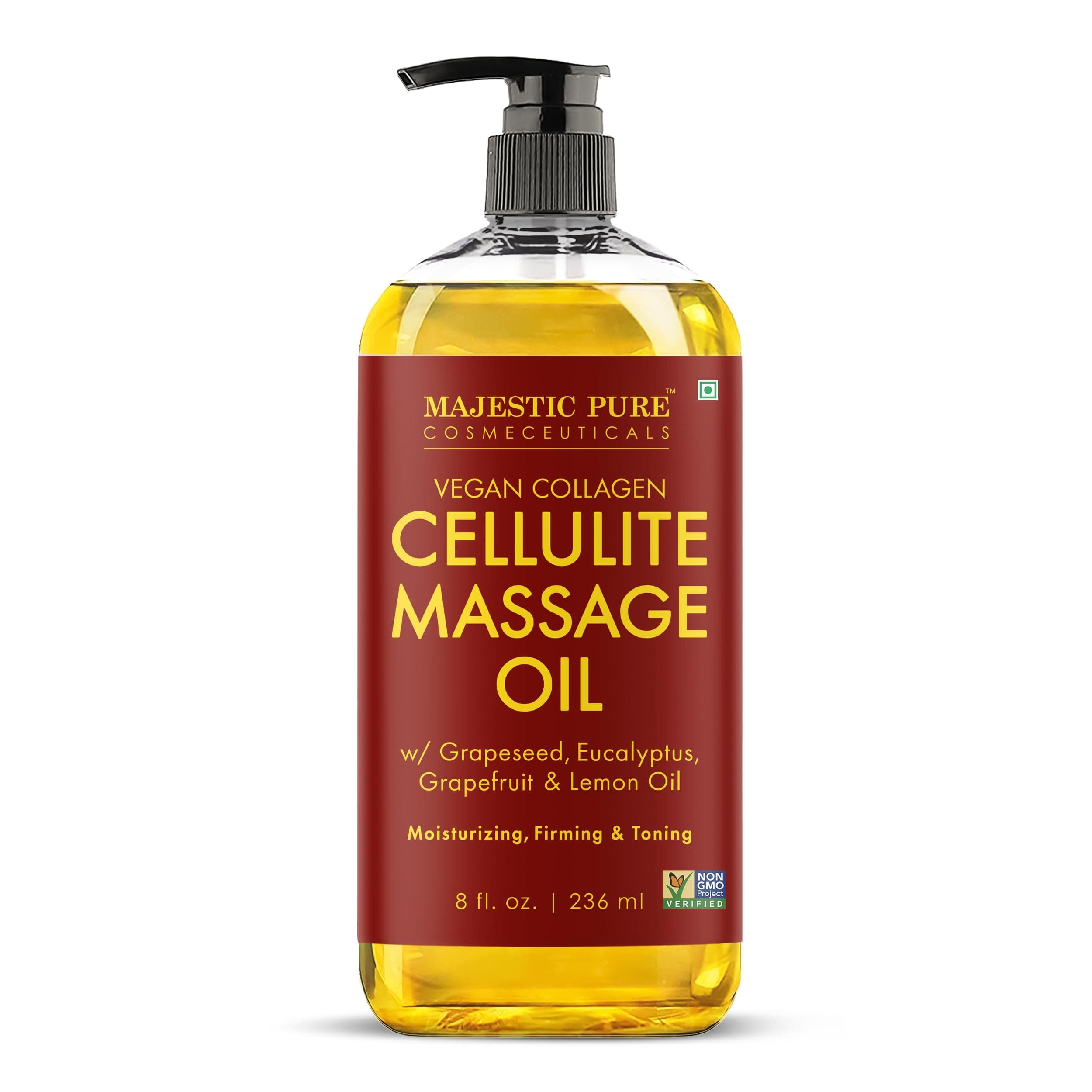 MAJESTIC PURE Cellulite Massage Oil - with Vegan Collagen & Stem Cells, Unique Blend of Massage Essential Oils - Anti Cellulite Oil Improves Skin Tightening and Firming, 8 fl oz