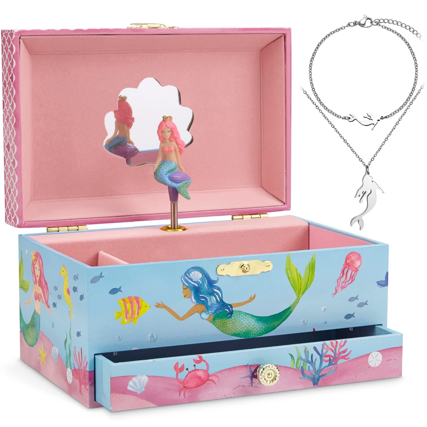 JewelkeeperJewelkeeper Mermaid Music Box & Little Girls Jewelry Set - 3 Mermaid Gifts for Girls - Jewelry Box for Girls