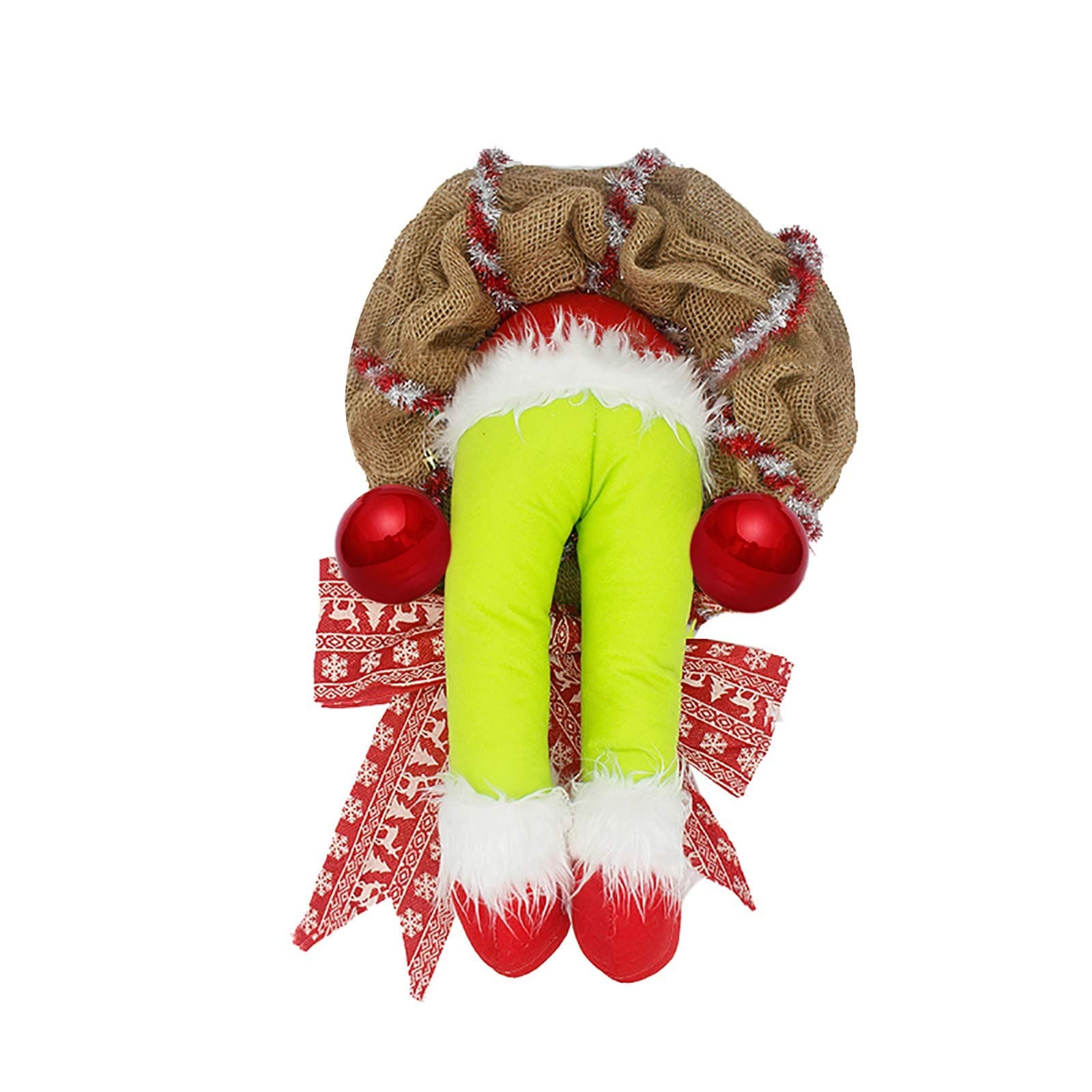 baohooya Christmas Wreath, Christmas Thief Stole Christmas Burlap Wreath, Christmas Grinch Burlap Wreath with Pose able Plush Legs, for Christmas & Thanksgivings Indoor Decoration (16in)