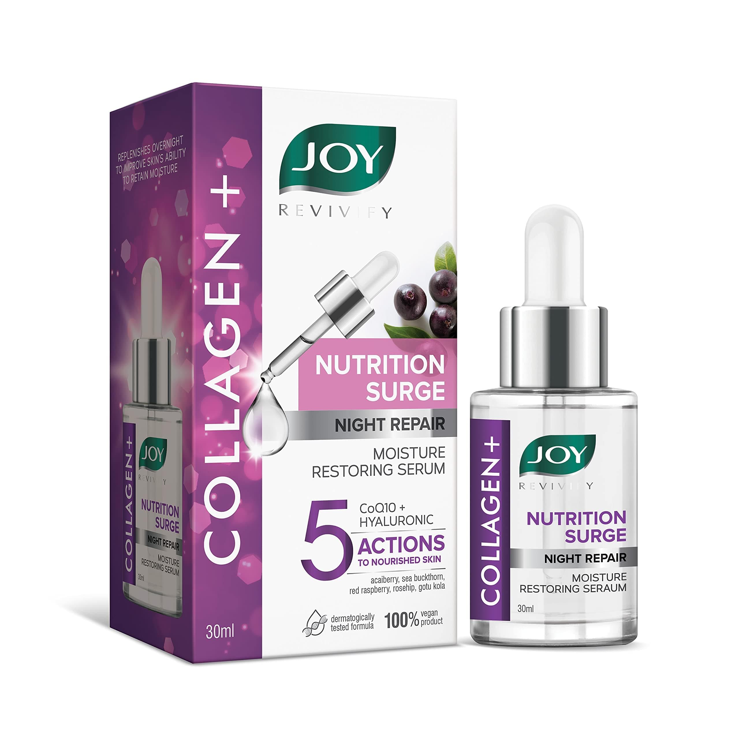 Joy Nutrition Surge Collagen Face Serum for Night Repair | Moisture Restoring Serum with Powerful Ingredients for Overnight Repair | Suitable for All Skin Types (30ml)
