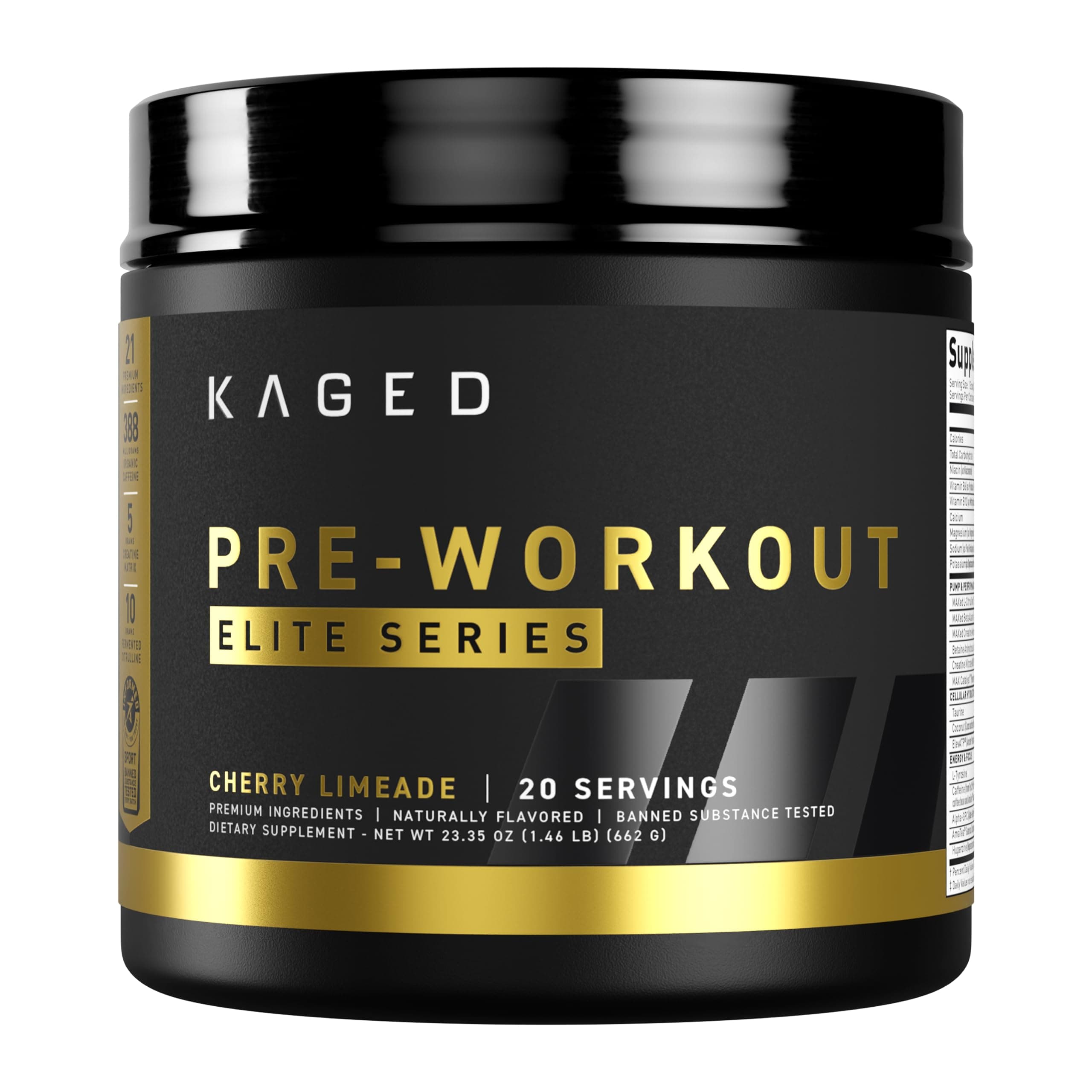 Kaged High Stimulant Pre Workout Powder | Strawberry Lemonade | Pre-Kaged Elite | L-Citrulline | Creatine | Beta Alanine | 388mg Caffeine | Nitric Oxide Booster | 20 Servings