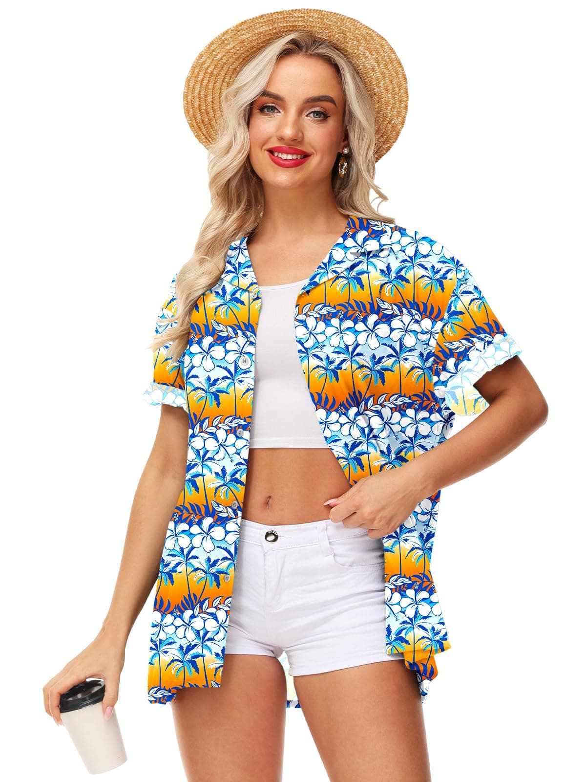 AOBUTEMens 4th of July Shirt Patriotic Flag Hawaiian Tropical Beach Holiday Tops