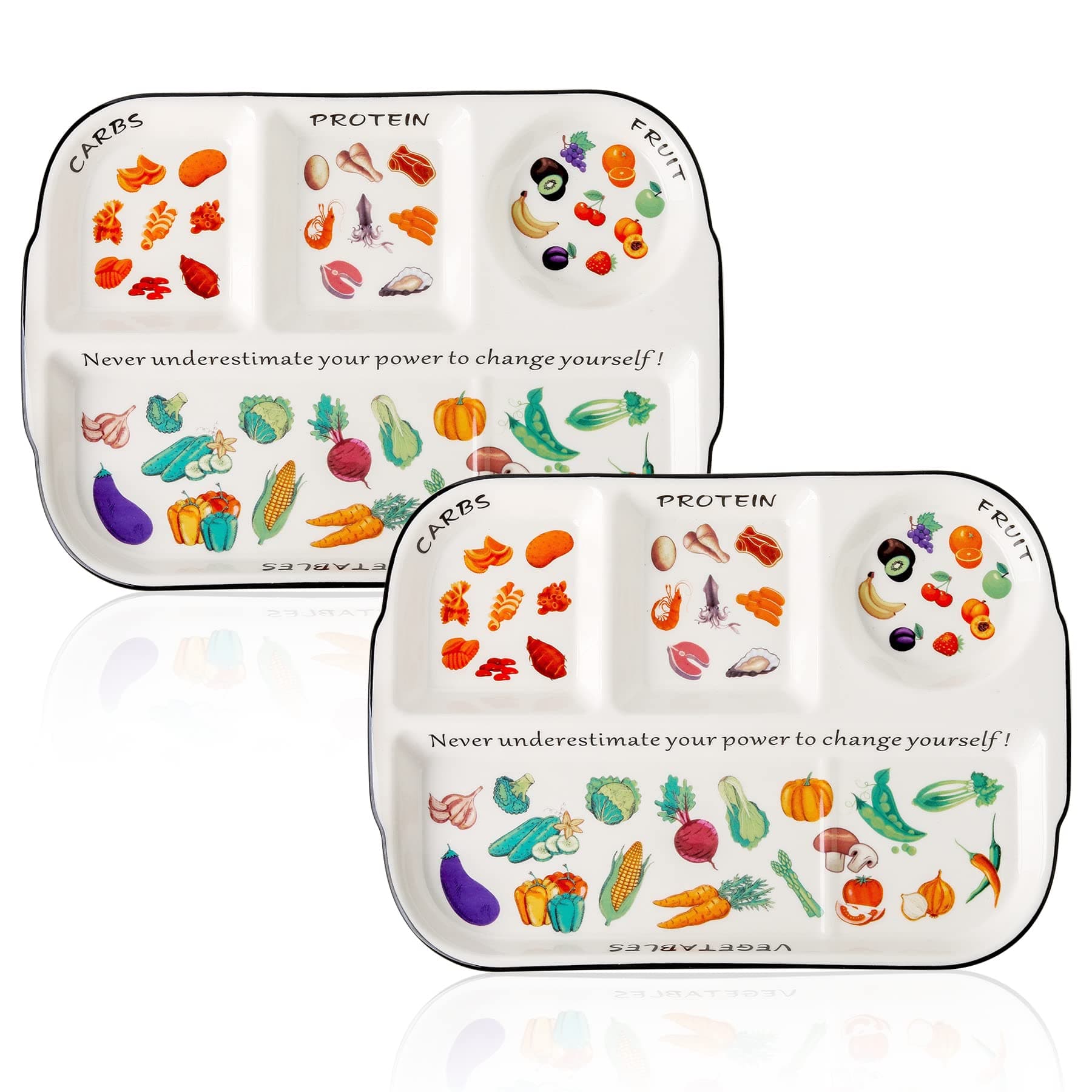 Portion Control Plate 12 Inch For Healthy Eating & Bariatric Diet | Divided Porcelain Dinner Plate I Portion Control Containers For Weight Loss-2 PCS