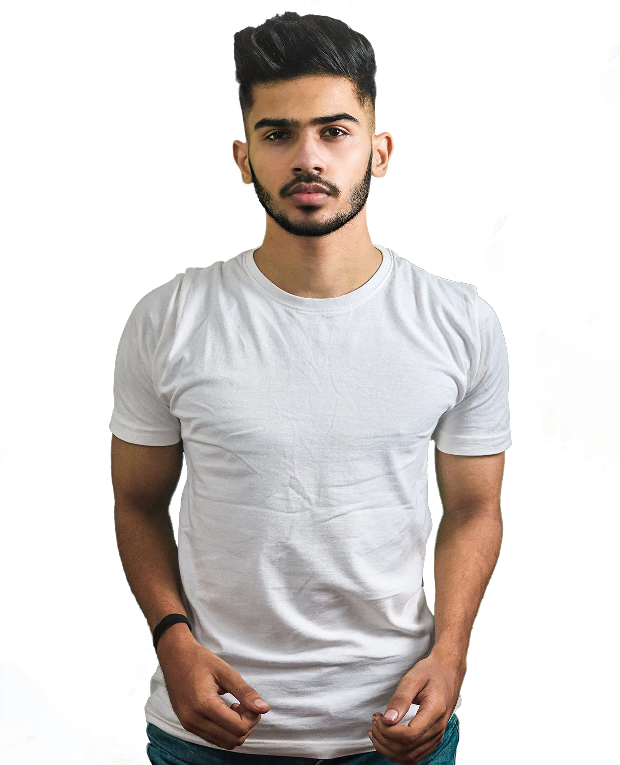 LAEBAS Men's Cotton Round Neck Half Sleeve Plain T-Shirt