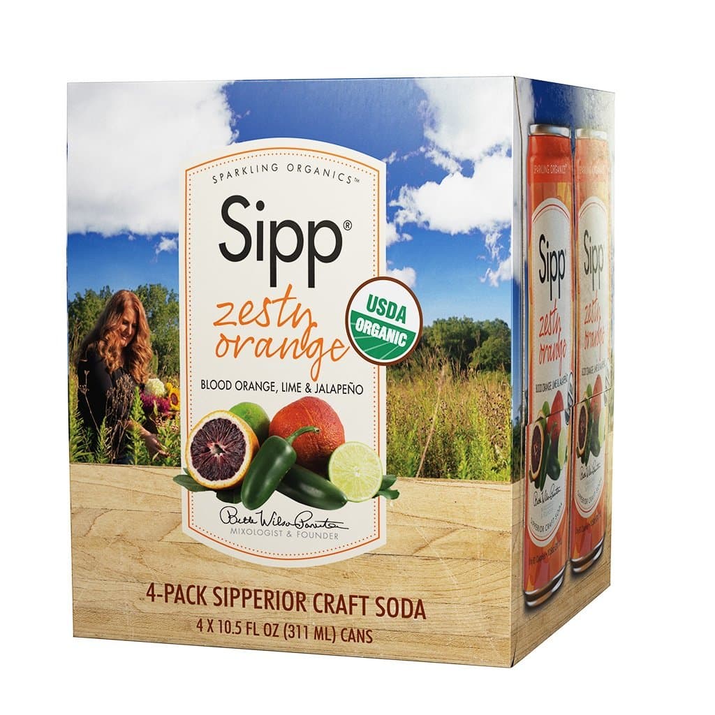 Sipp Sparkling Organics Zesty Orange, 4 Count (Pack of 6)