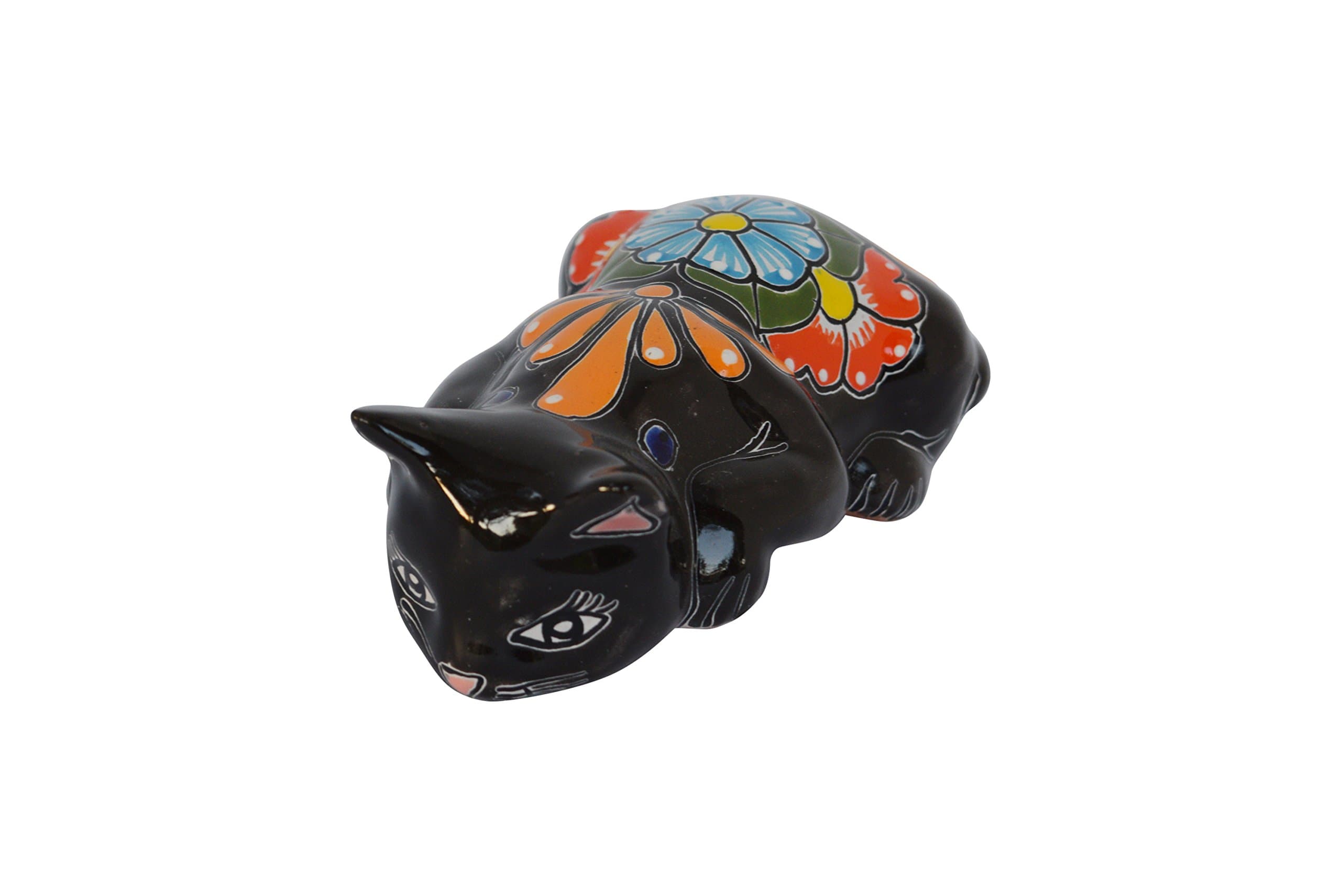 Pouncing Cat Feline Shelf-edge Hanging Ceramic Decor Talavera Black Cat Home Kitchen Patio Garden Pottery Animal Decoration