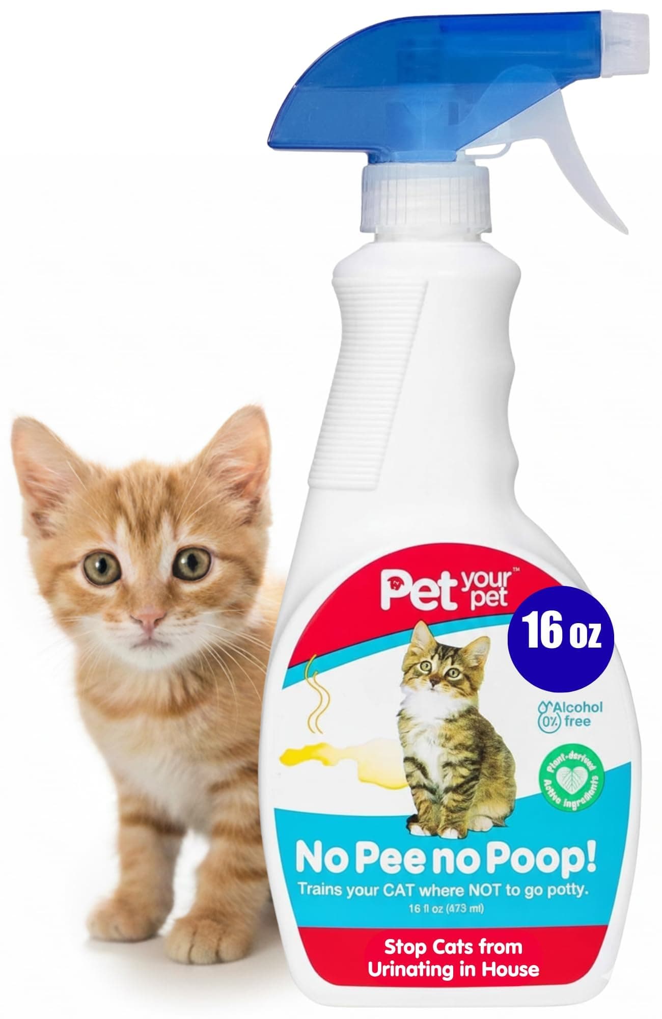 Cat Potty Training Spray No Pee No Poop, 16 Fl Oz, Non Toxic Spray for Cats Only, Natural Pee Deterrent, Stops Urine Marking and Pooping, Indoor Outdoor Keep Off