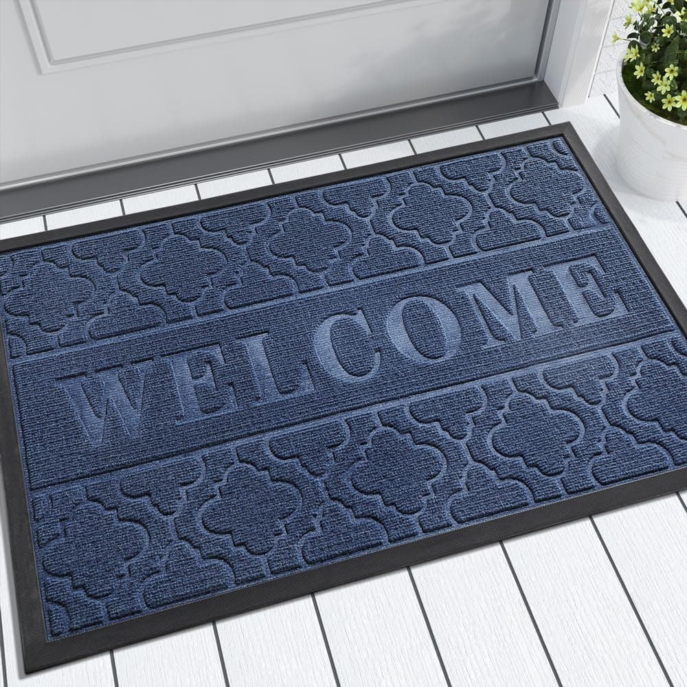 Yimobra Welcome Door Mat 75 x 43 cm, Heavy Duty Durable Front Door Mat for Home Entrance, Garage and Garden Outside Entryway Floor Mat, Non Slip, Fade Resistant, Easy Clean, Blue