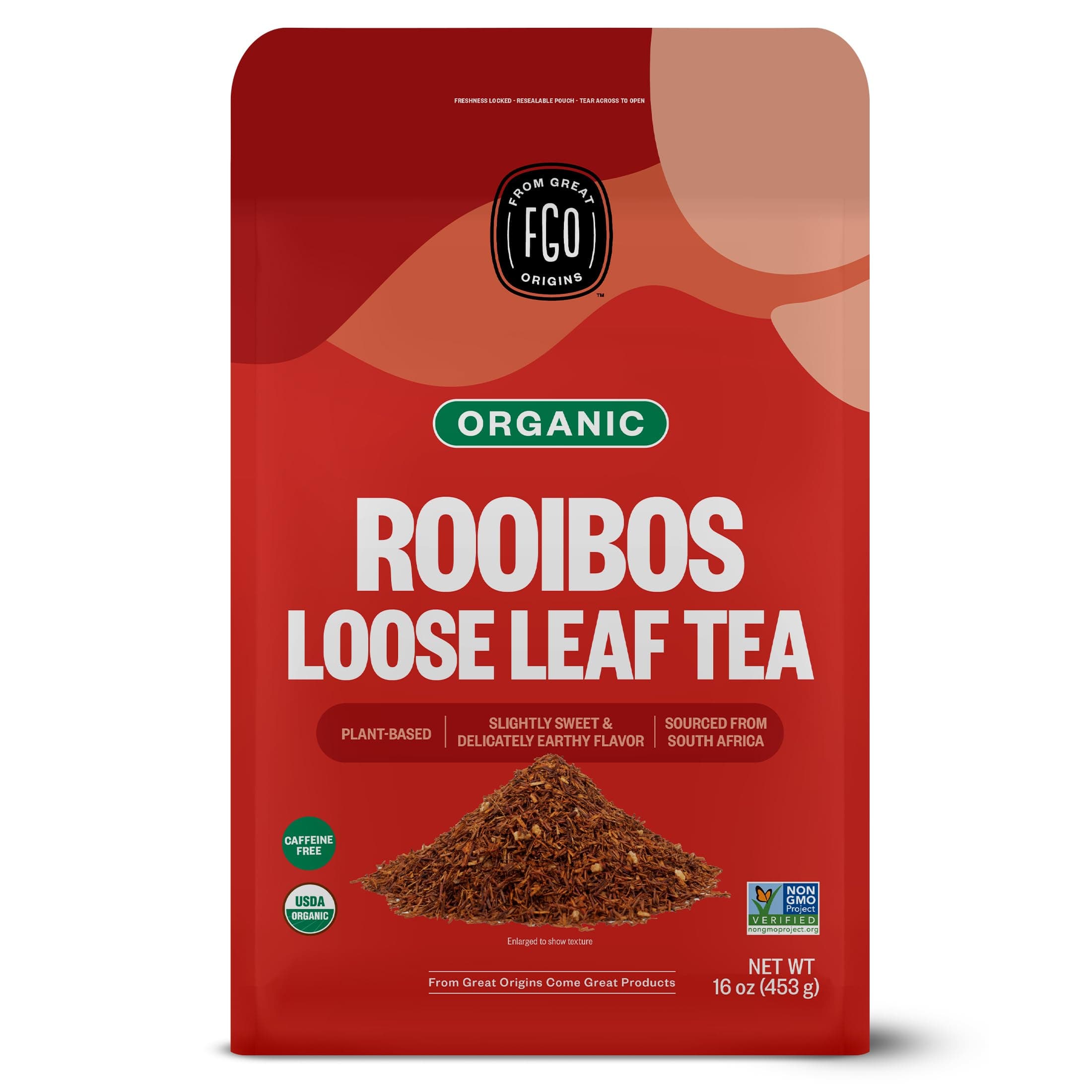 Organic Rooibos Tea, Loose Leaf, 453g, Resealable Bag, Packaging May Vary (Pack of 1)