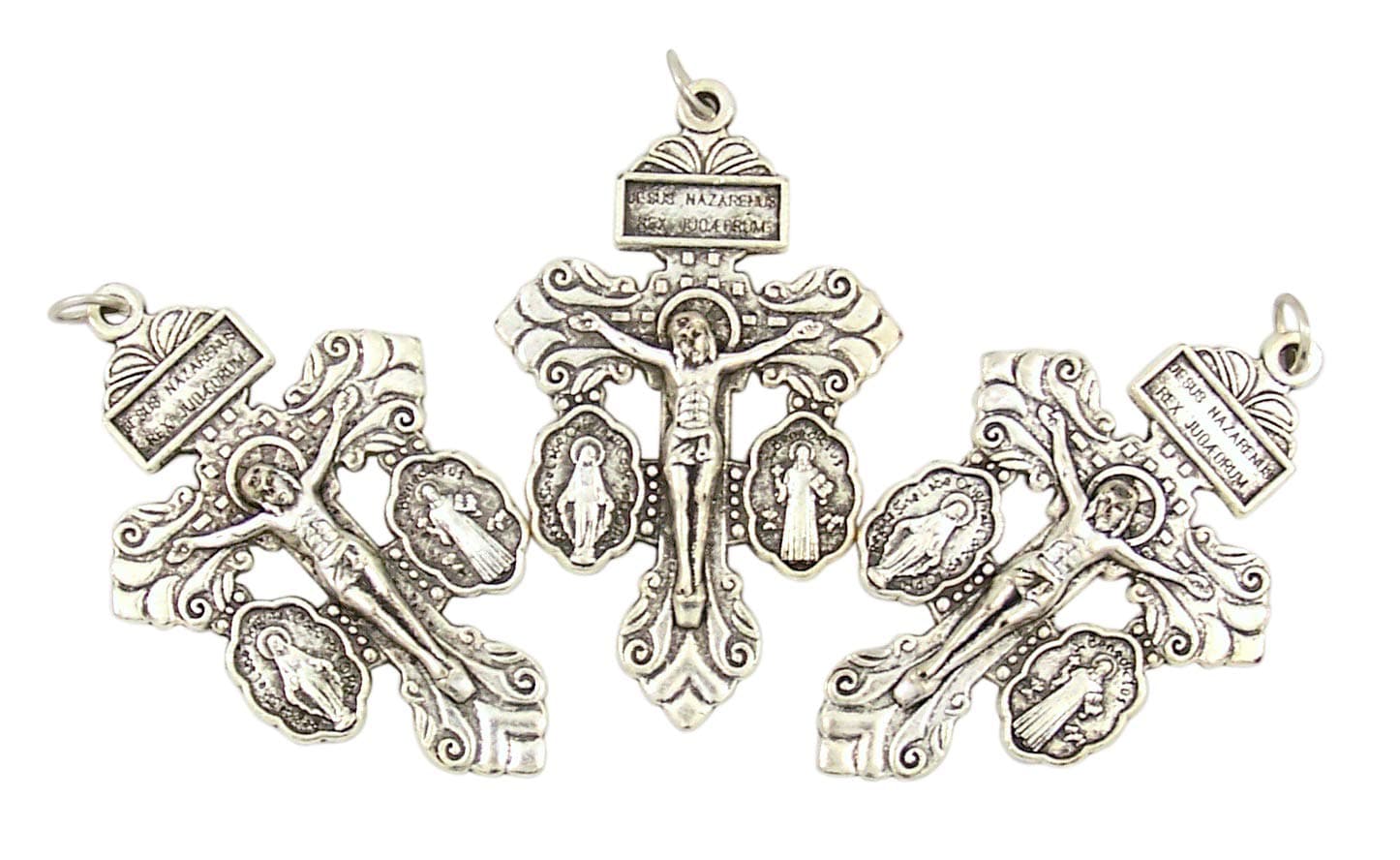 Silver Tone Indulgence Crucifix Cross Pendants, 2 1/8 Inch, Pack of 3
