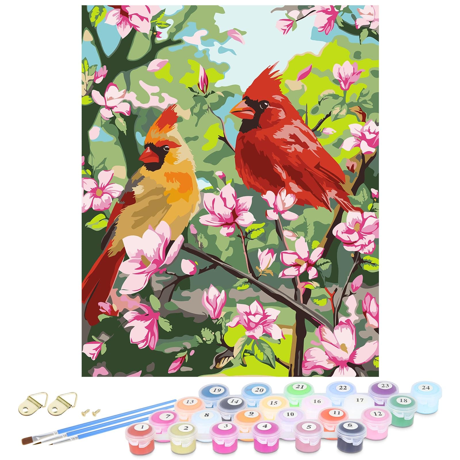 Nuberlic DIY Paint by Number for Adults Kids Beginner Acrylic Painting Kits 16x22 Inch Cardinal Bird and Tree Pattern On Canvas for Home Decor (Without Frame)