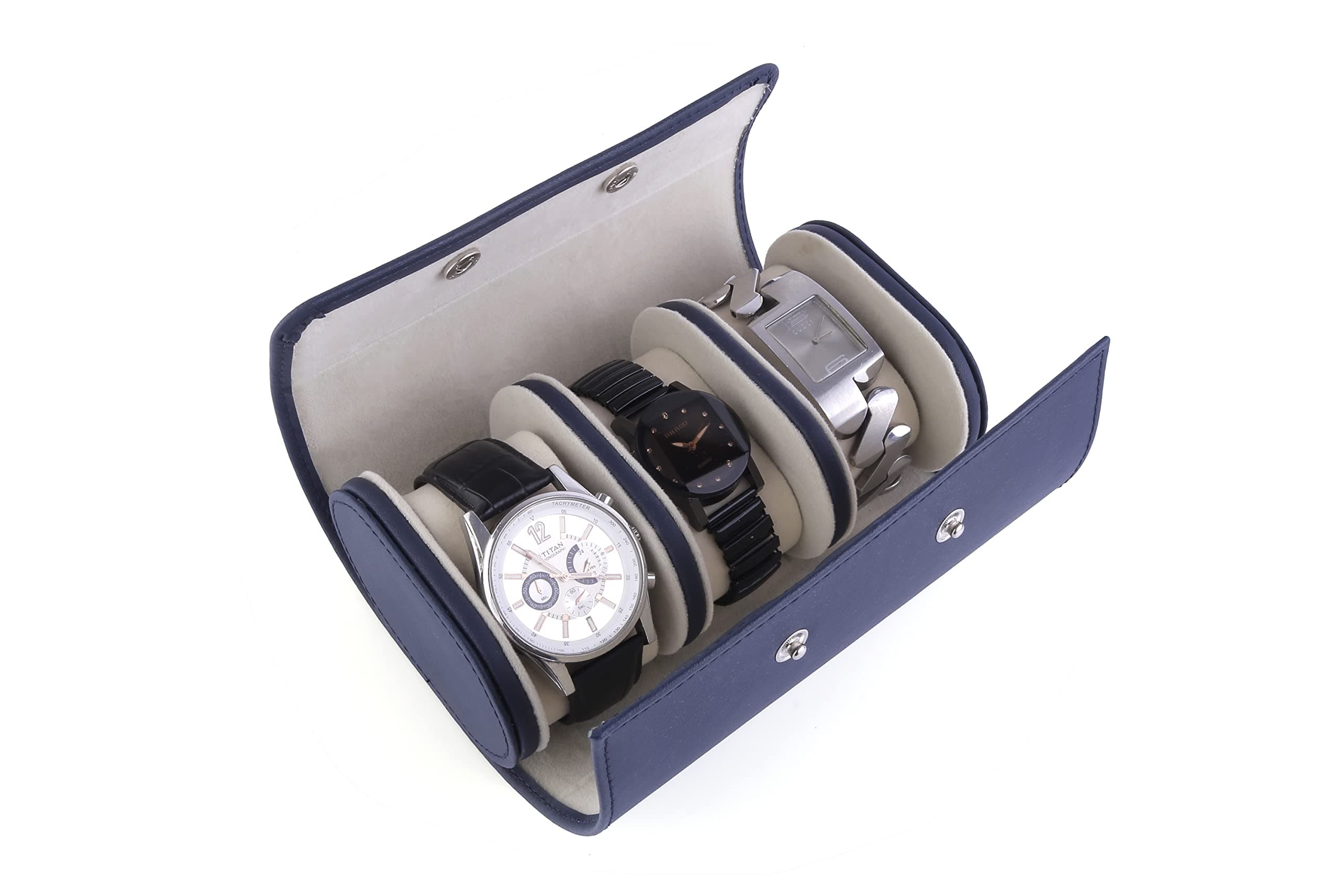 Rich IndiaVegan Leather Wristwatch Box Organizer / 3 Slot Travel Watch Case for Men & Women