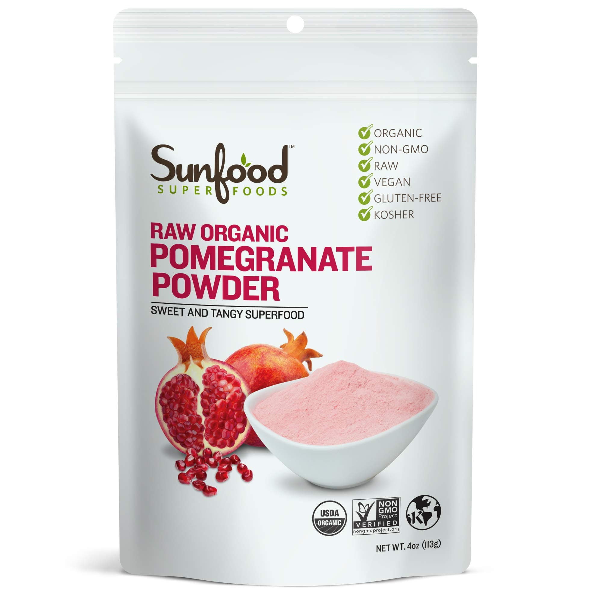 Sunfoods Raw Organic Pomegranate Powder - Pomegranate Juice Powder, Pomegranate Powder Organic, Dried Pomegranate Extract, Raw, Unsweetened, Vegan, USDA Organic - 4 oz BagUSDA Organic