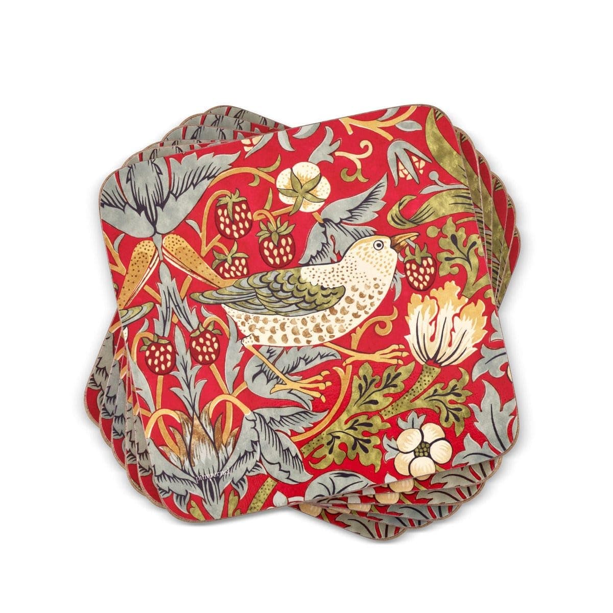 Portmeirion Home & Gifts Pimpernel Strawberry Thief Red Coasters, Set of 6, 10.5 x 10.5 x 0.58 cm