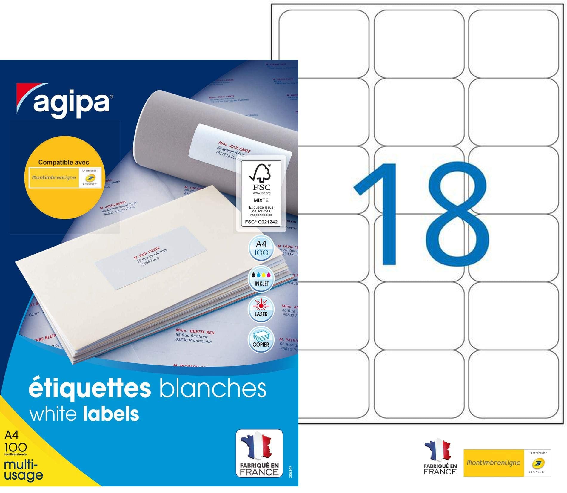 Agipa 100981 Universal Labels 63.5 x 46.6 MM White