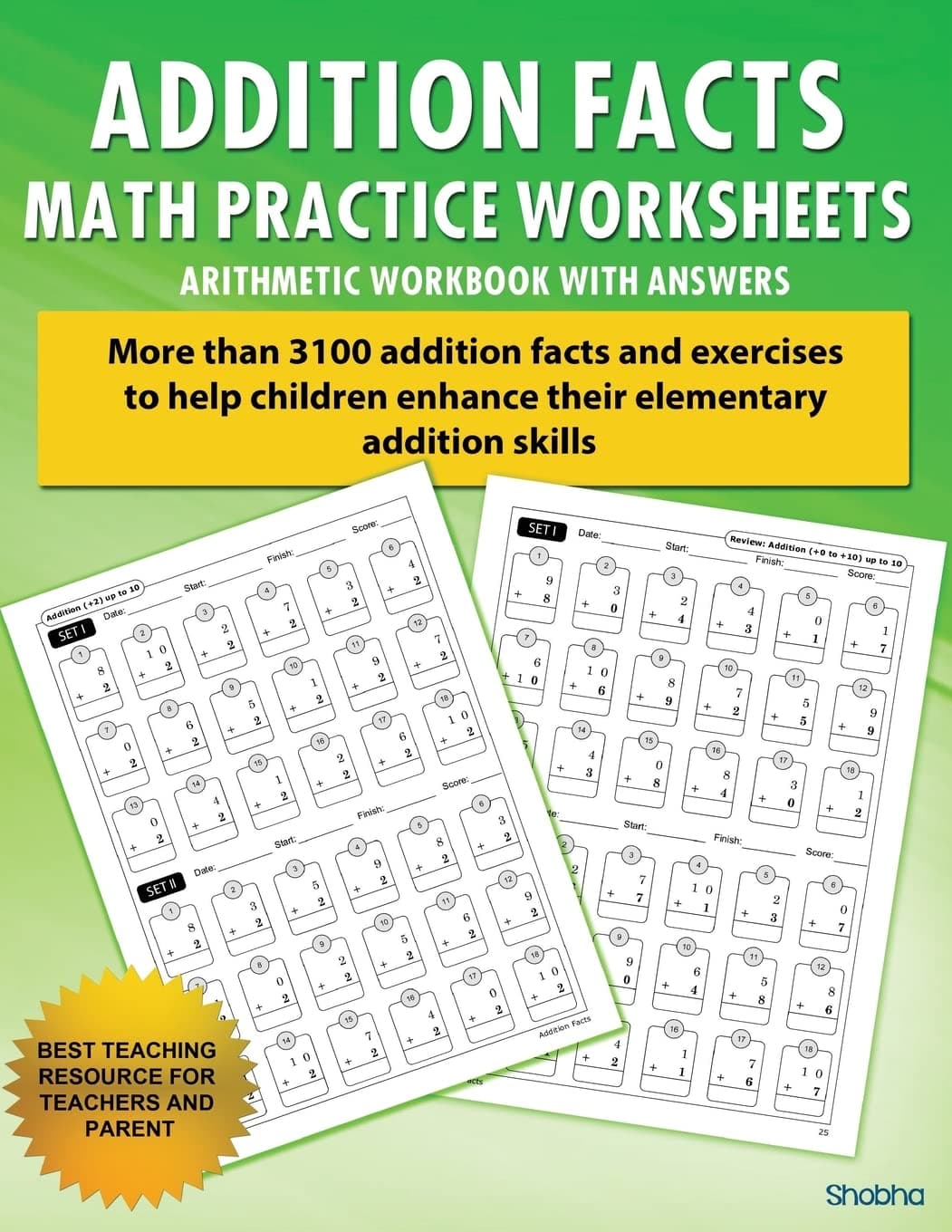 Addition Facts Math Practice Worksheet Arithmetic Workbook With Answers: Daily Practice guide for elementary students (Elementary Addition)