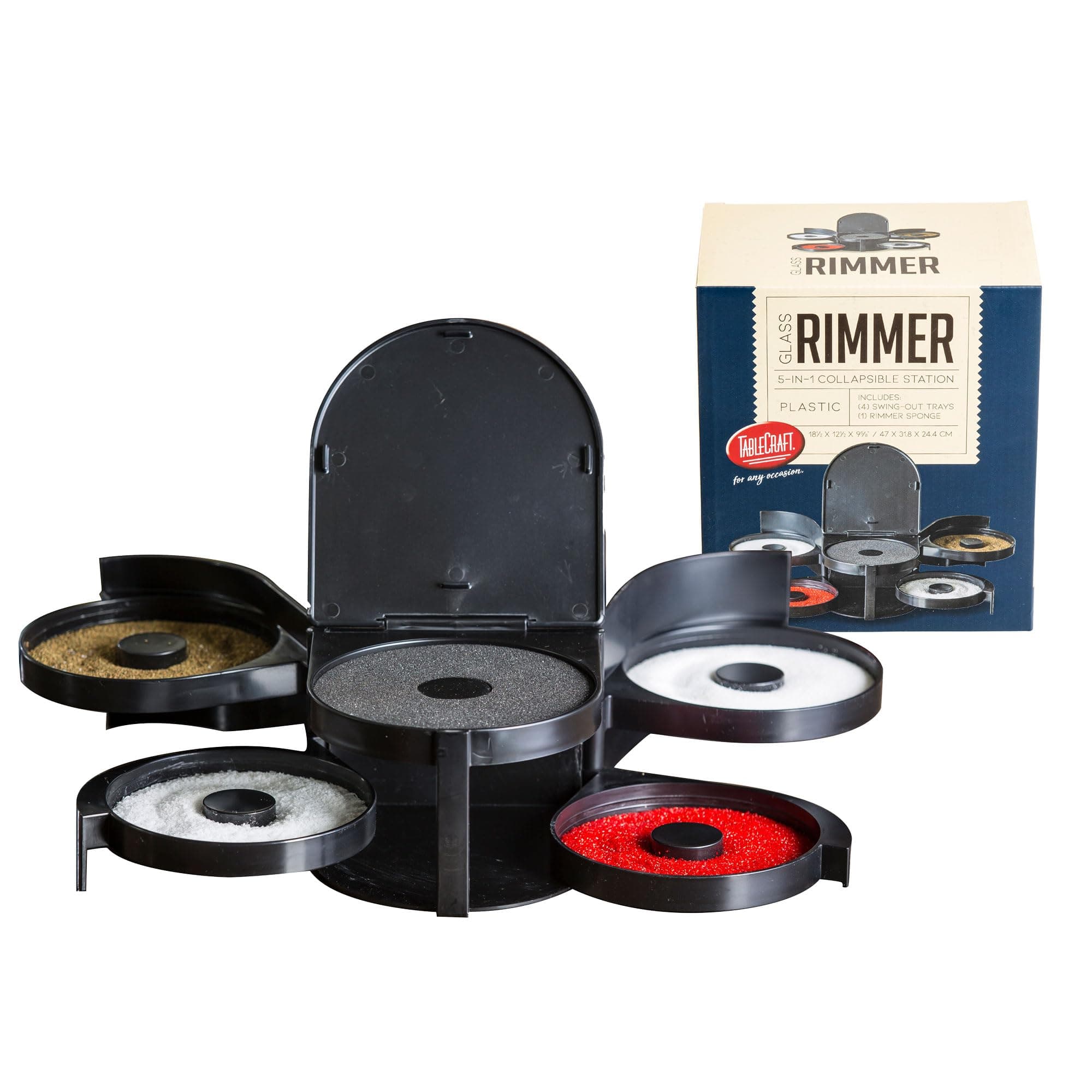 Tablecraft Glass Rimming Station with 5-Swing Out Trays (H5633), 2.3, Black