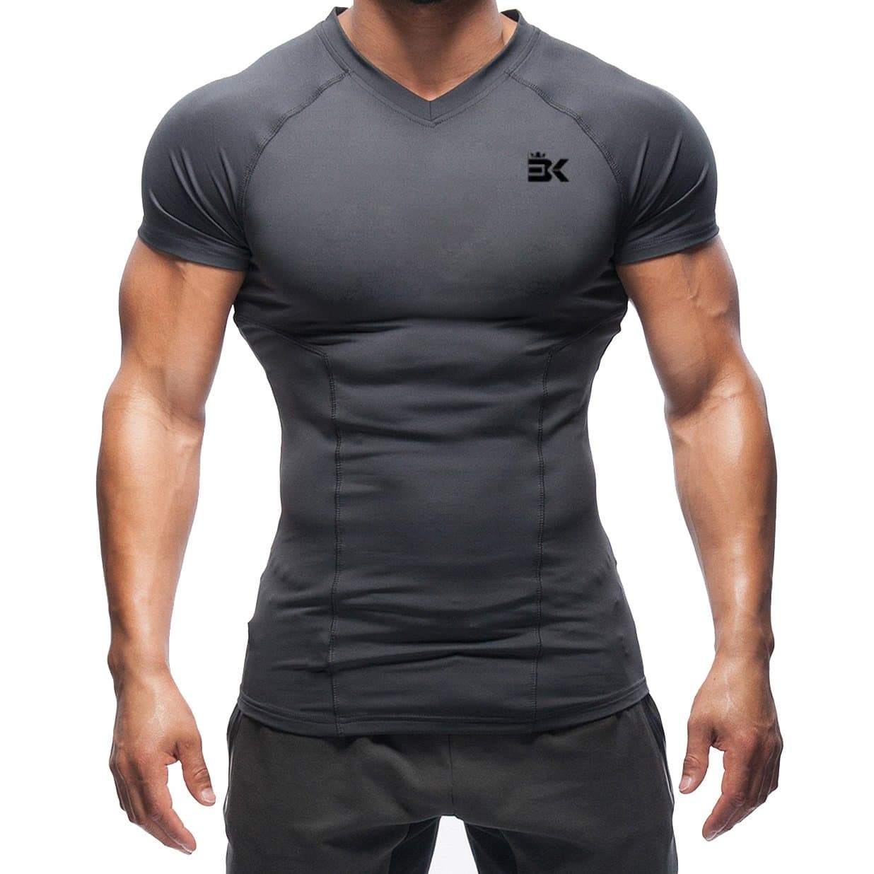 Broki Mens Gym Muscle Fit T Shirts, Running Compression Tops Baselayer Workout Fitted Short Sleeve Shirt