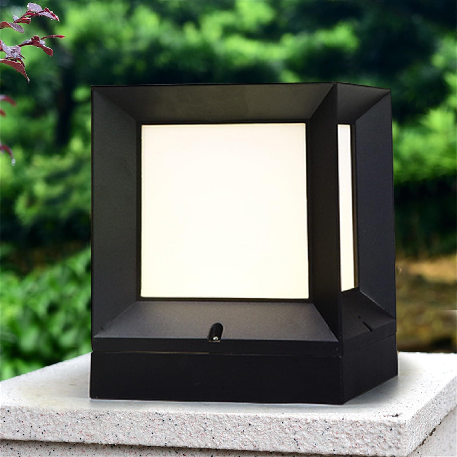Gate Landscape Post Lamp, 15 x 15 x 18cm Acrylic Square Pillar Light Lantern Garden Lighting Modern Outdoor/Indoor Path Lights Black Pillar Lamp 85-265V Irradiation Area 5~10㎡