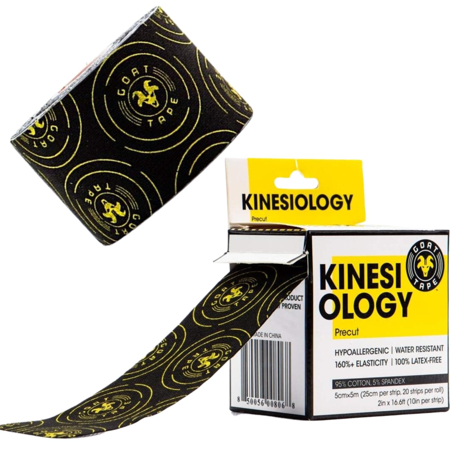 Goat Tape Kinesiology Tape Roll, Athletic Muscle Tape for Full Range of Motion, Skin Mimicking Kinesio Tape, Sports Tape for Pain Relief, 20-Precut Strips, Latex-Free Shoulder Foot & Knee Tape