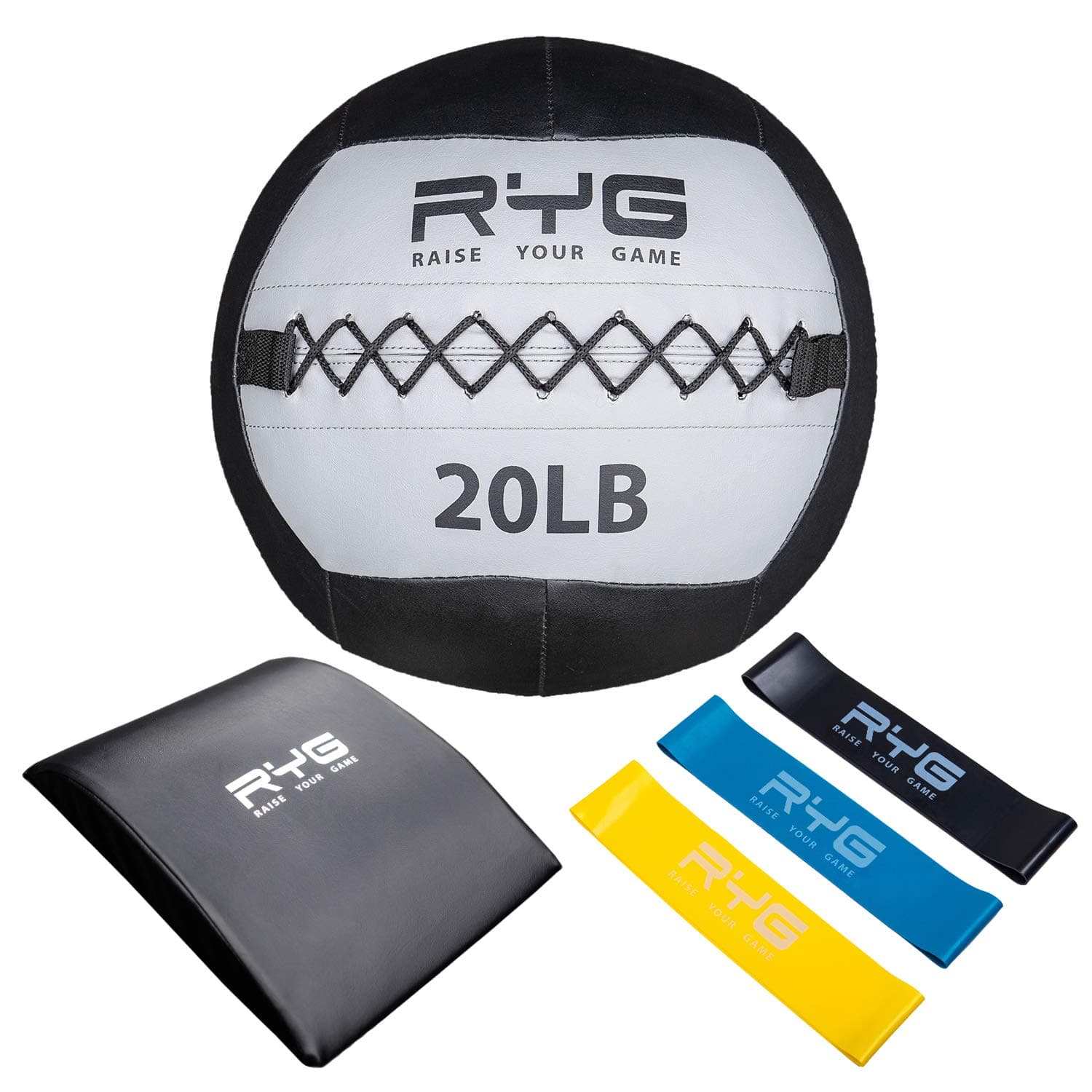 Raise Your Game Wall Ball Core Workout Set with Ab Mat, Soft Crossfit Medicine Ball for Muscle Building, Core & Plyometric Training
