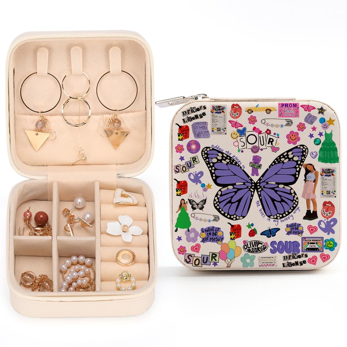 kdxpbpz Music Lovers Gifts for Women Rodrigo Sour OR Travel Jewelry Case Sour Song Gifts Fan Lover Classic Inspiration Music Gift for Women Her Friends Girls Holder Organizer Jewelry Box