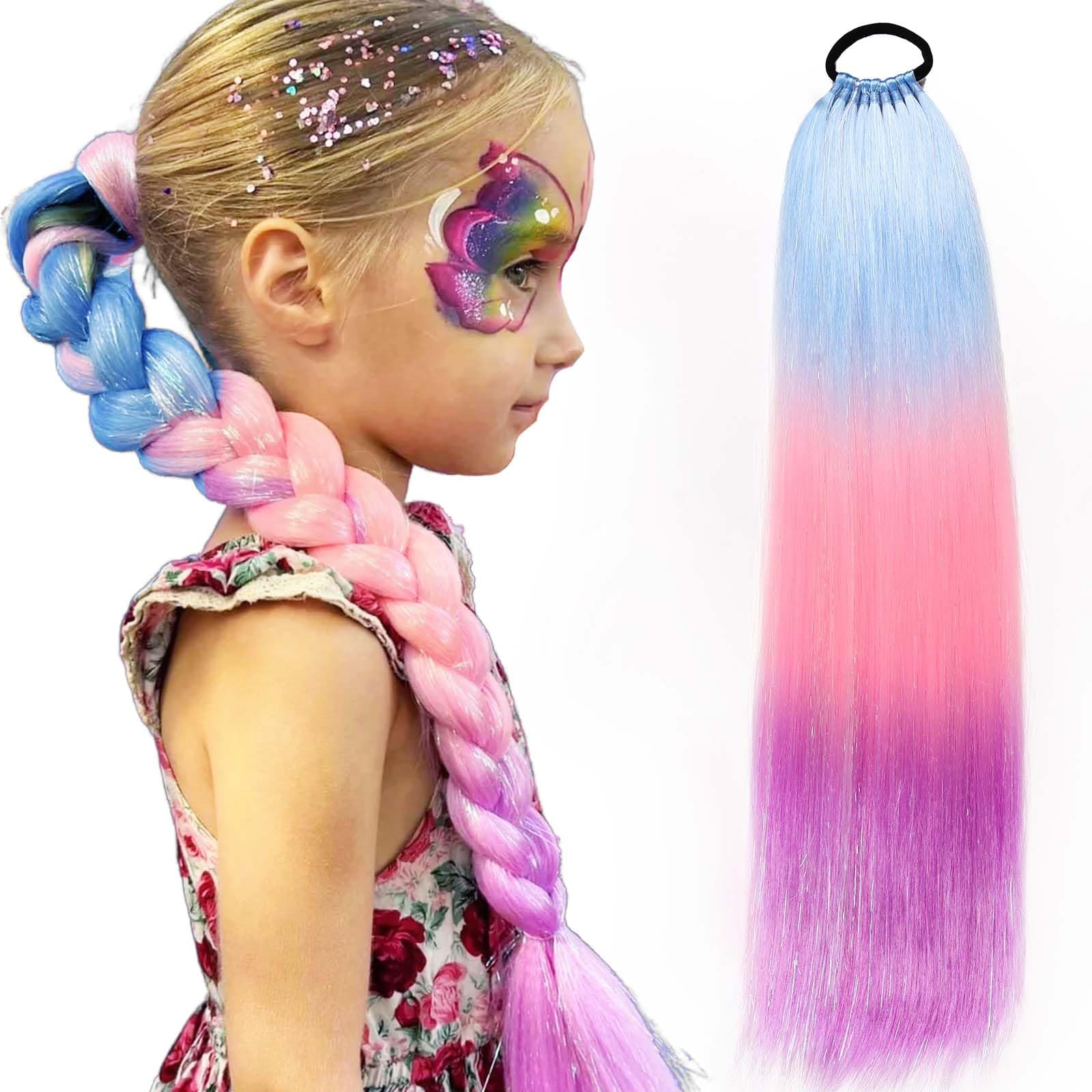 Rainbow Ponytail Extensions With Hair Tie 1 Packs 100g Coloured Hair Extensions for Braiding 26 inch Colorful Ombre Mermaid Pony Tail Synthetic Hair Extensions for Girl Women(#X35)