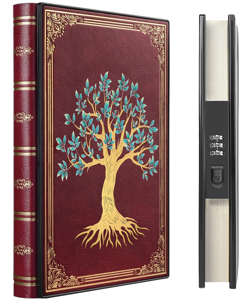 Luxurious Diary with Built-in Password Lock, 180° Lay Flat Design, Lock Journal for Men & Women, Personal Planner Organizer, A5 220 Pages 120gsm Paper, Tree of Life Cover, 5.9 x 8.5 inches Wine Red