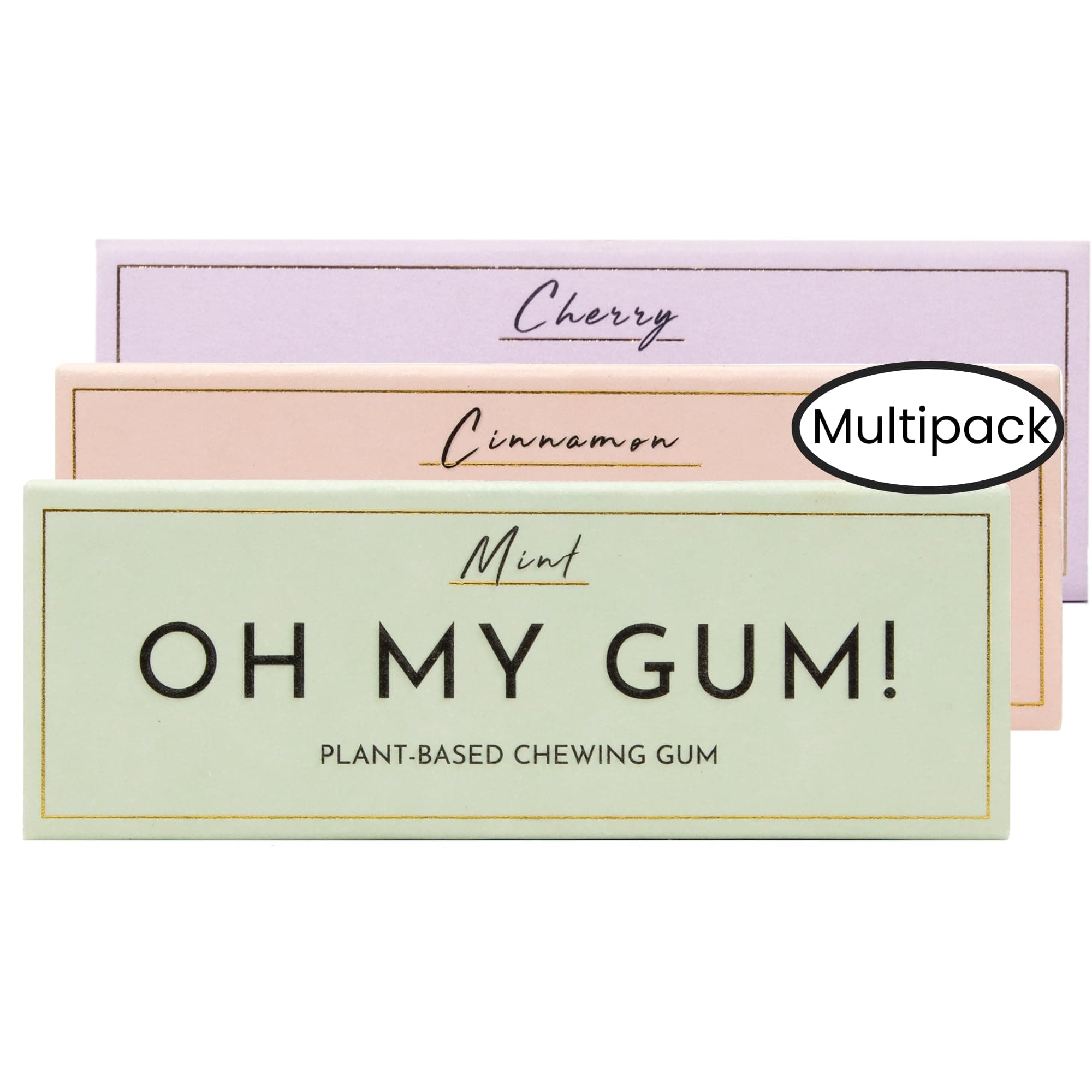 OH MY GUM! Natural Chewing Gum Multipack with Cherry, Mint, & Cinnamon (10 Pieces/Pack) | 100% Plant Based Aspartame Free Chewing Gum | Award Winning Sugar Free Chewing Gum & Good for Teeth |