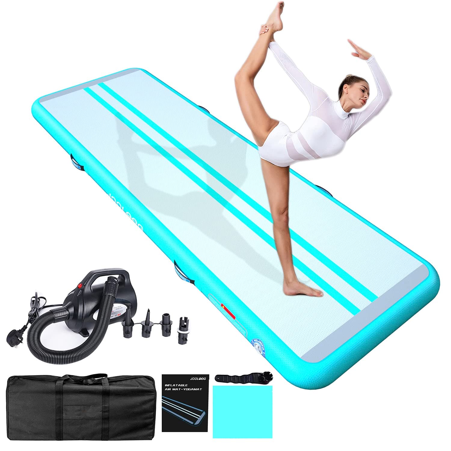 JOOLOOG Premium Air Tumbling Gymnastics Mat 2M 3M 4M 5M 6M Inflatable Air Tumble Mat for Kids Gymnastics Thick 10cm/20cm with 650W Electric Air Pump