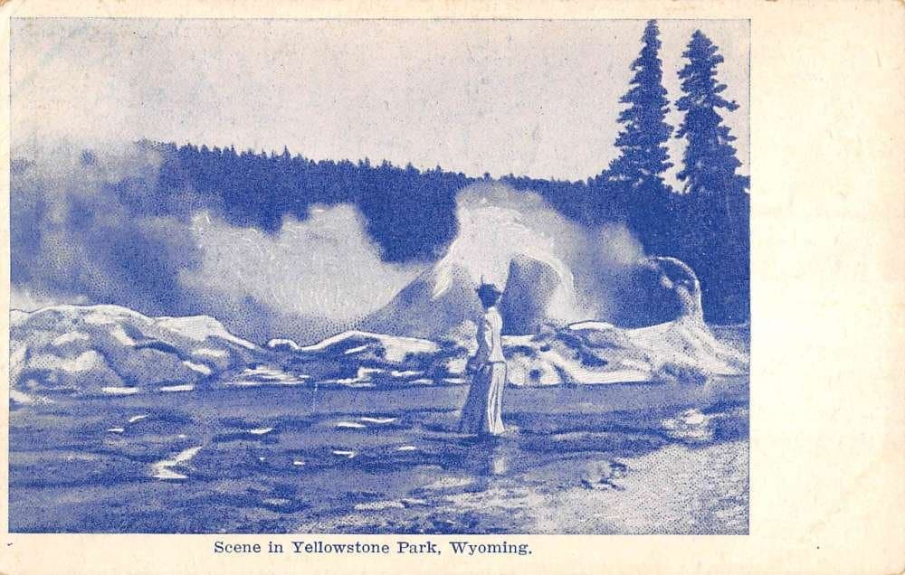 Yellowstone National Park Wyoming Geyser Scene Antique Postcard K86675