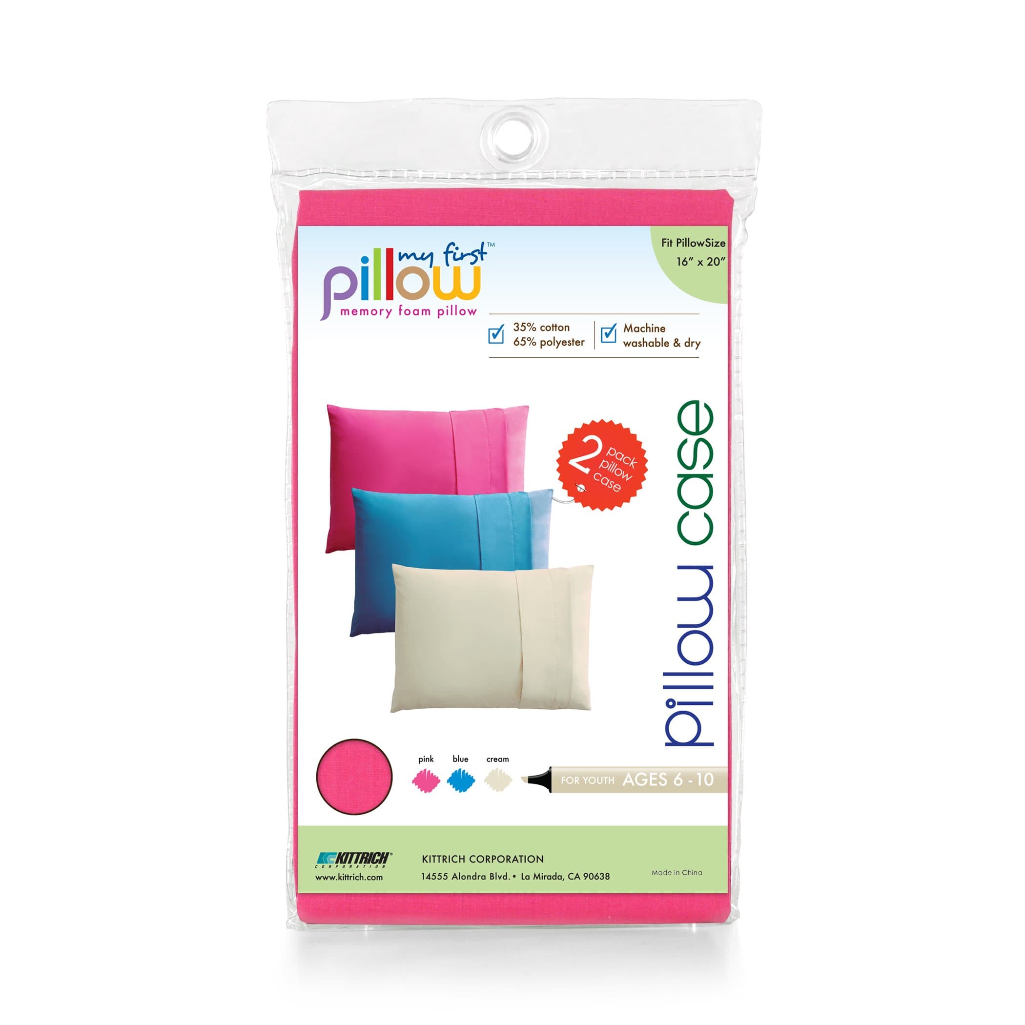 My First Pillow Youth Size Pillow Case, 1'8" x 1'4" x 3", Pink, 2 Count