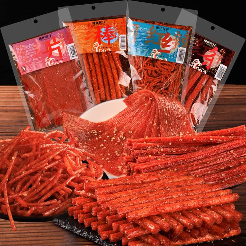 Handmade Spicy Strips 125g/bag, Hunan Latiao Snack Gift, Spicy Slices Spicy Sticks, Traditional Large Gluten, Delicious Chinese Spicy Snack, Instant web celebrity snacks (Mixed flavors,4bag)