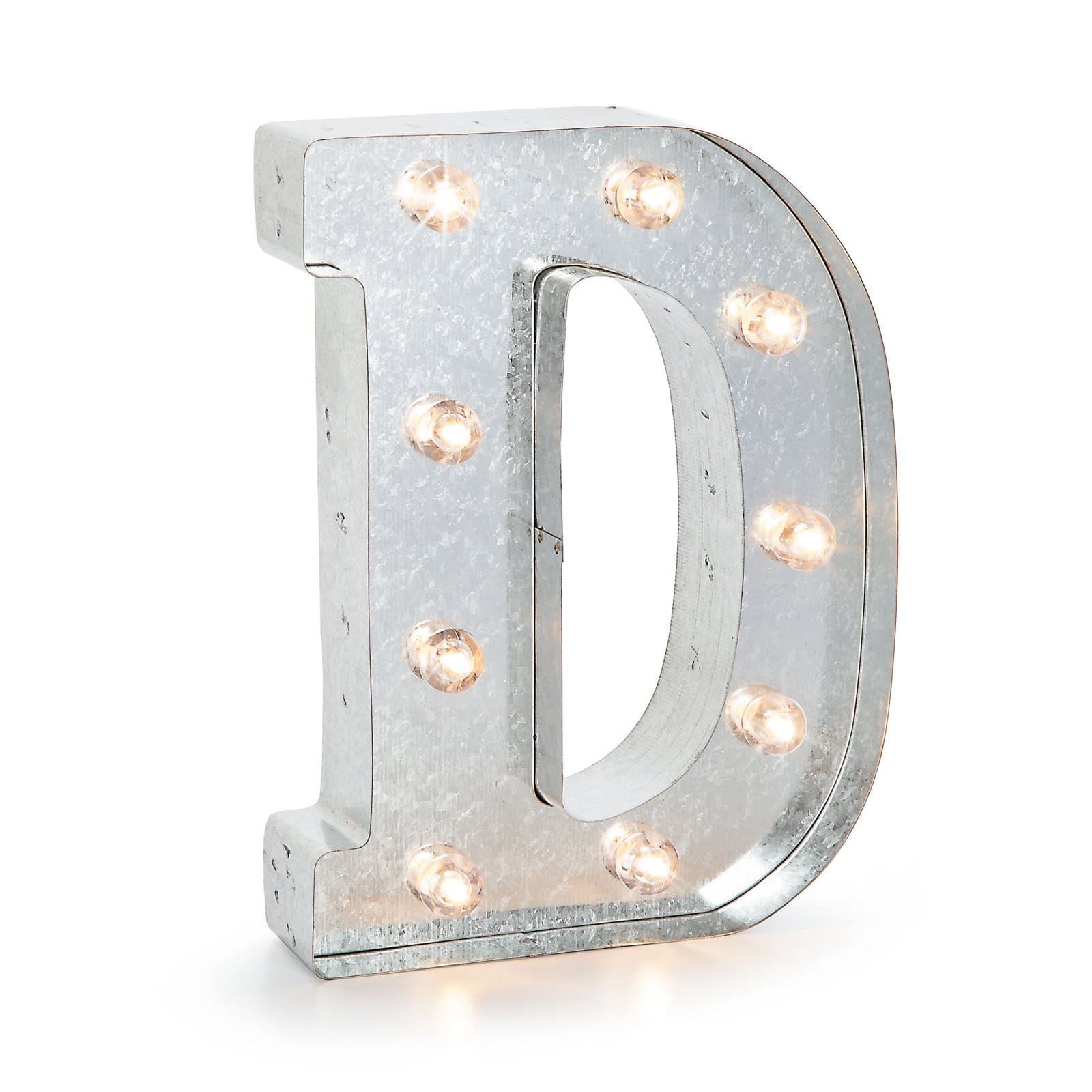 Darice SS-DAR-5915-705 Silver Metal Marquee Letter – D-9.87” Tall, Galvanized Finish
