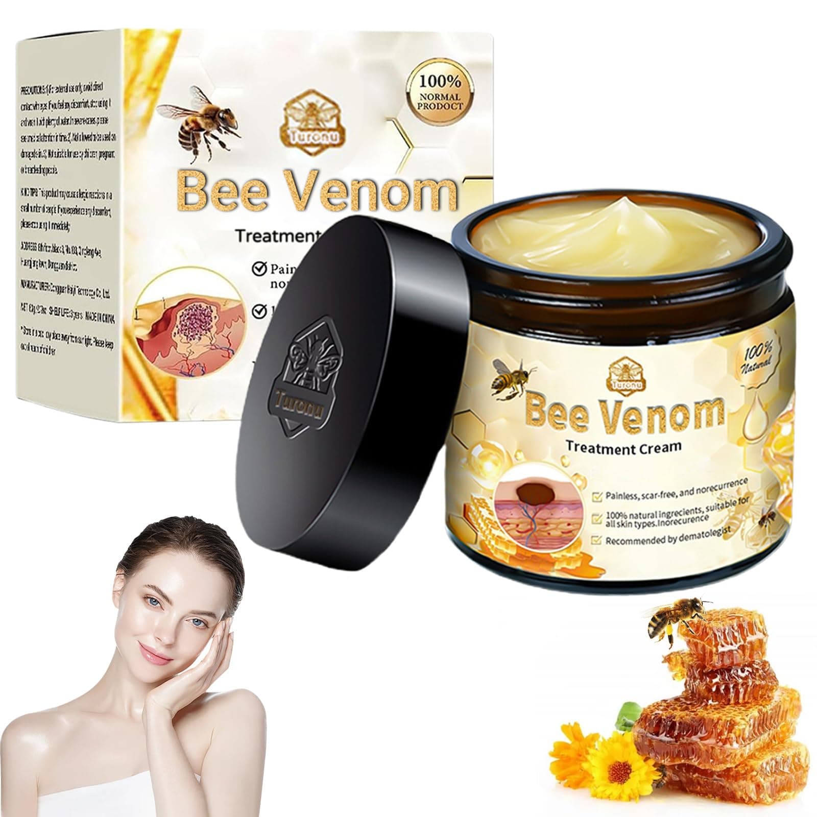Turanu Bee Venom Skin Treatment Cream, Professional Bee Venom Treatment Cream, Bee Venom Cream for Removing and Repair, Natural Bee Venom Treatment Cream for All Parts of The Body (1PC)