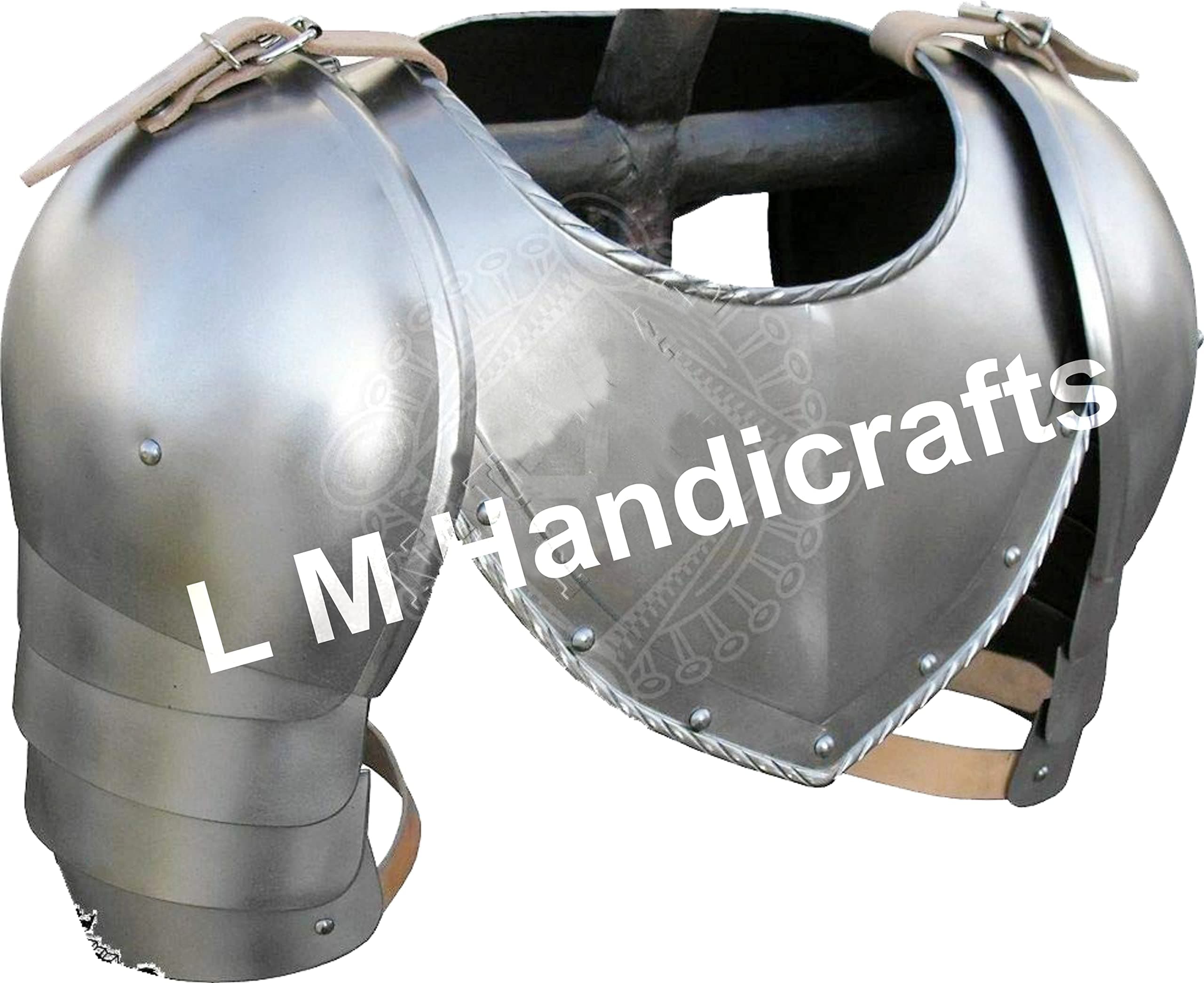 LmhandicraftsL M Handicrafts Medeaval Iron Gorget Spaulders Arm Shoulder Set Viking Crusader Pauldrons Armor Silver Roman Spartan Troy Sugarloaf Gladiator Burgonet Barbuta German Crusader Spanish Kettle