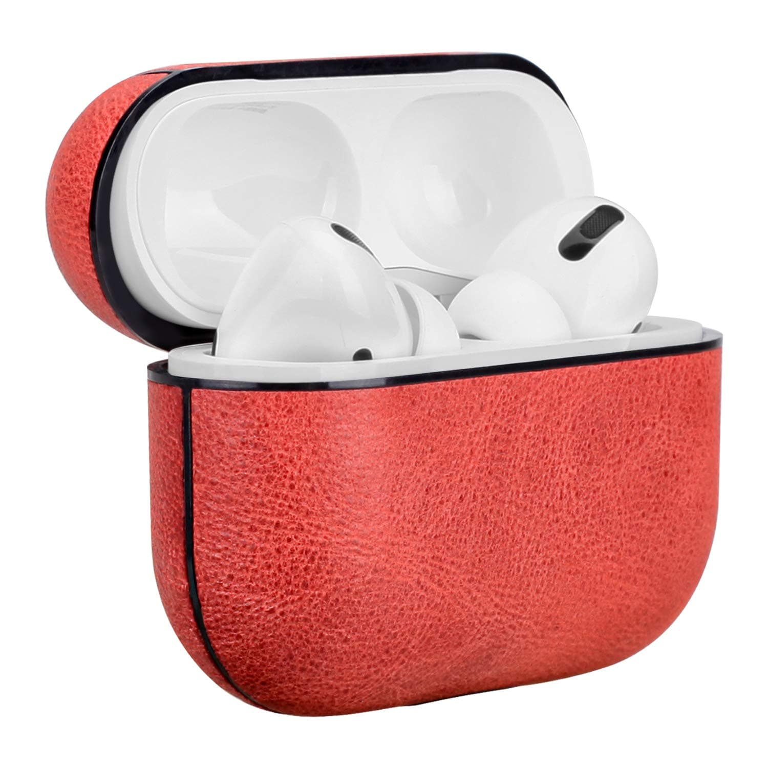 AirPods Pro Genuine Leather Case, Lopie Airpods Pro Cover Protective Skin Portable Protective Shockproof Shell Dust/Dirt Proof Case for Apple AirPods Pro (2019 Ver.), Support Wireless Charging-Red